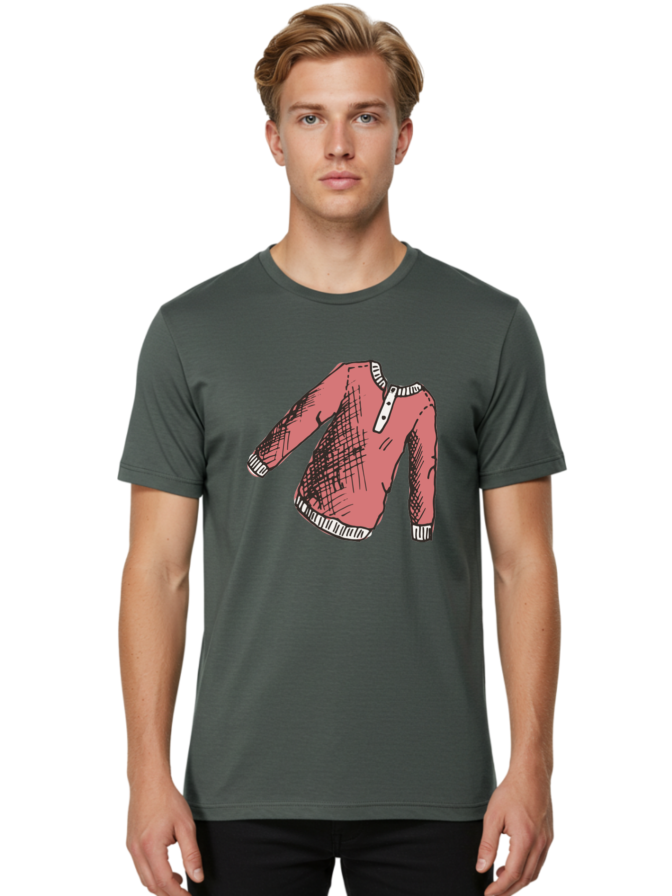 Henley-Shirt Men'S Graphic Tee, 100% Cotton, Comfortable Casual Summer Wear, Machine Washable, Pink Sweater, Casual Wear, Knitted Fabric, White Trim, Three-Button Placket, Scratchy Sketch Lines, Fashion Illustration, Clothing Design, - Aaa926