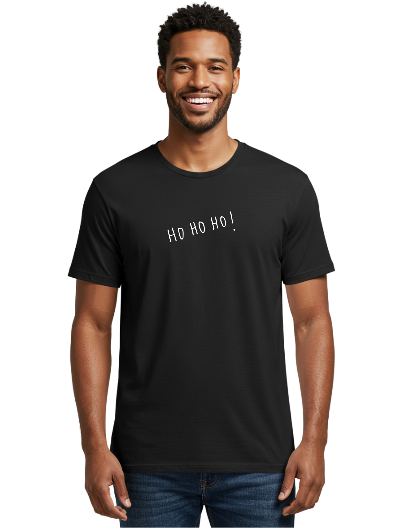 Ho-Ho-Ho Men'S Graphic Tee, 100% Cotton, Comfortable Casual Summer Wear, Machine Washable, Holiday Cheer, Festive Greeting, Jolly Phrase, Christmas Humor, Fun Phrase, Playful Text, Joyful Message - Aaa927