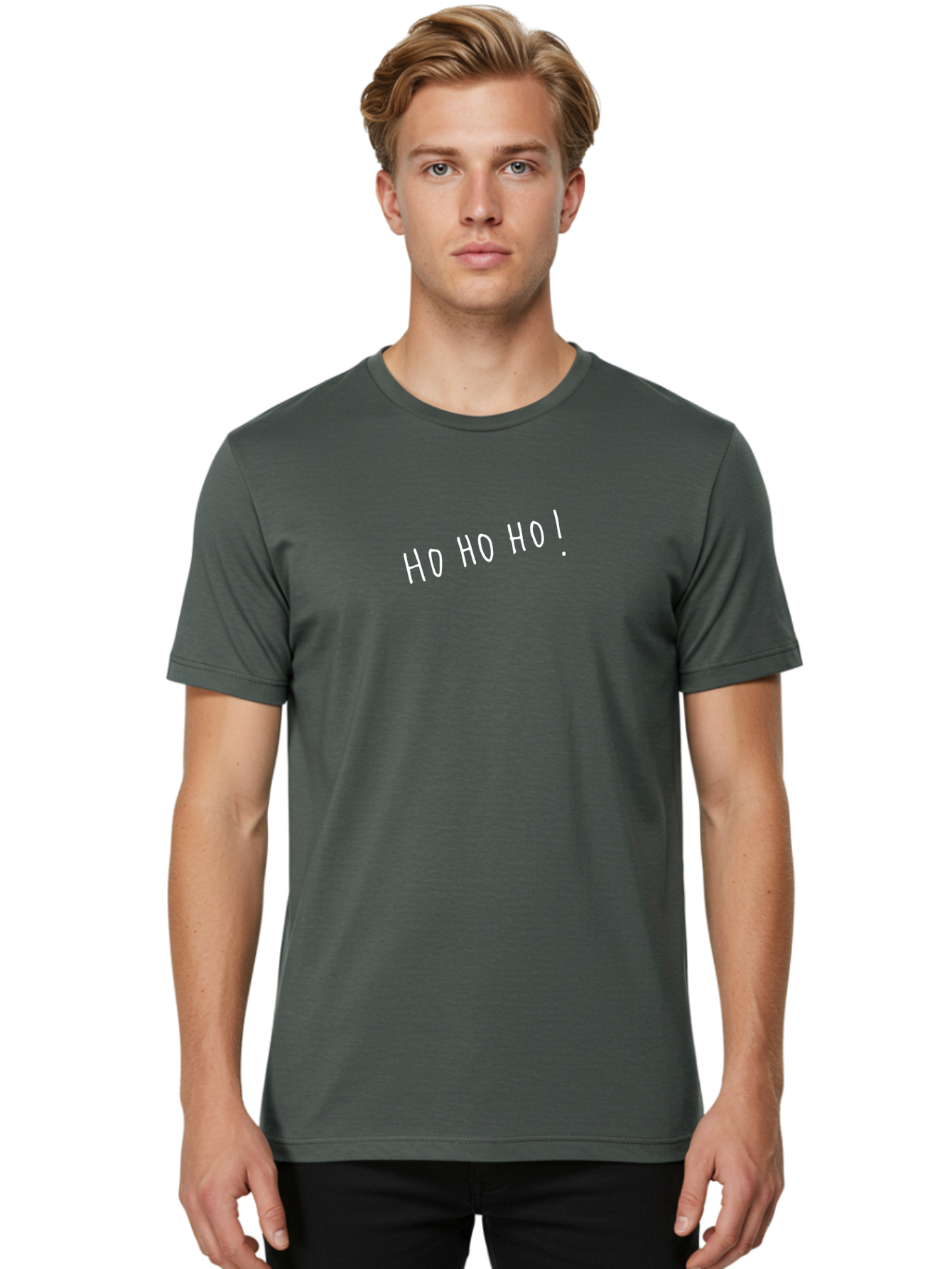 Ho-Ho-Ho Men'S Graphic Tee, 100% Cotton, Comfortable Casual Summer Wear, Machine Washable, Holiday Cheer, Festive Greeting, Jolly Phrase, Christmas Humor, Fun Phrase, Playful Text, Joyful Message - Aaa927