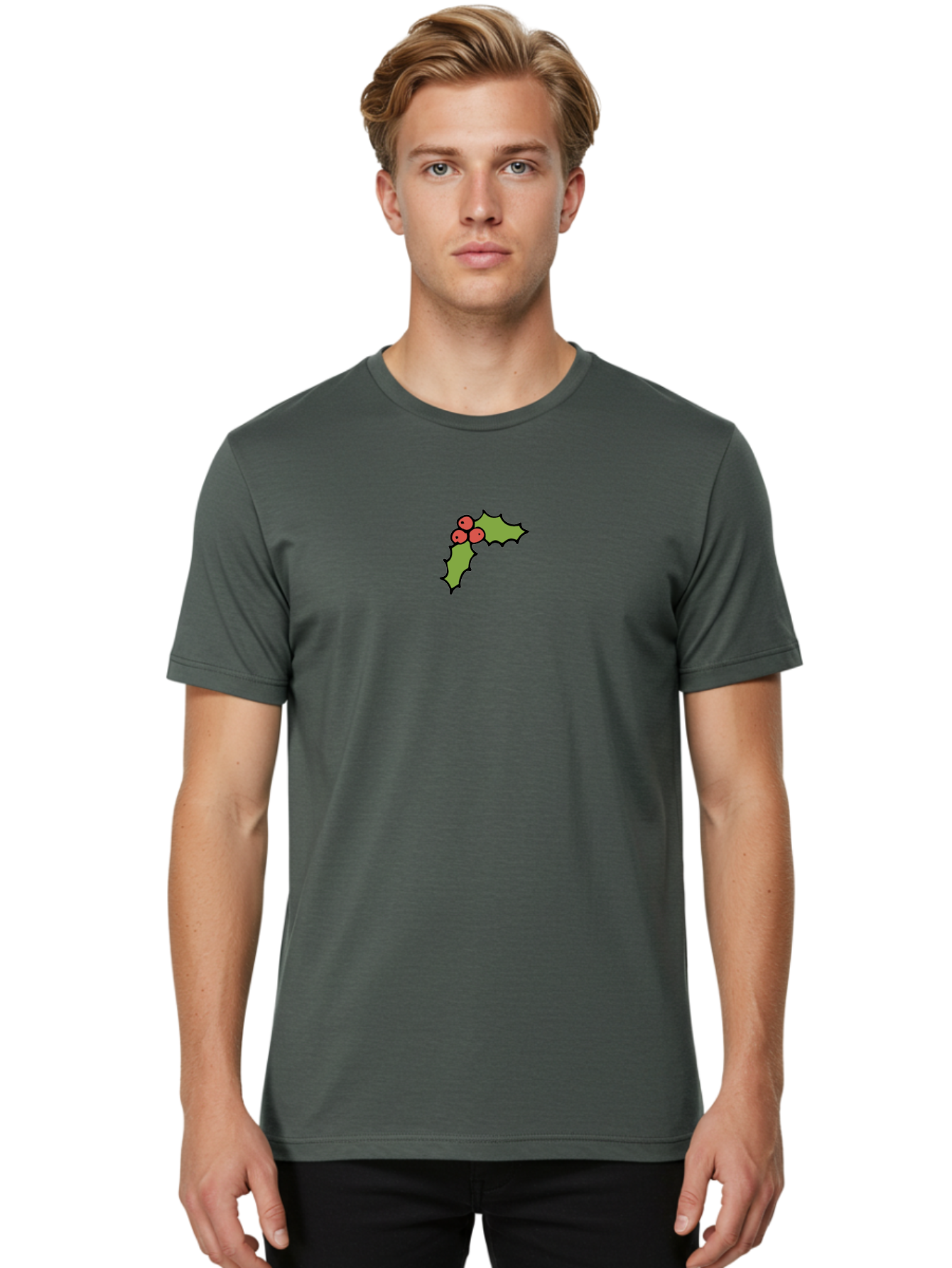 Holly-2 Men'S Graphic Tee, 100% Cotton, Comfortable Casual Summer Wear, Machine Washable, Holiday Decor, Christmas Symbolism, Festive Red Berries, Green Holly Leaves, Winter Wonderland, Seasonal Greetings, Christmas Cheer - Aaa929