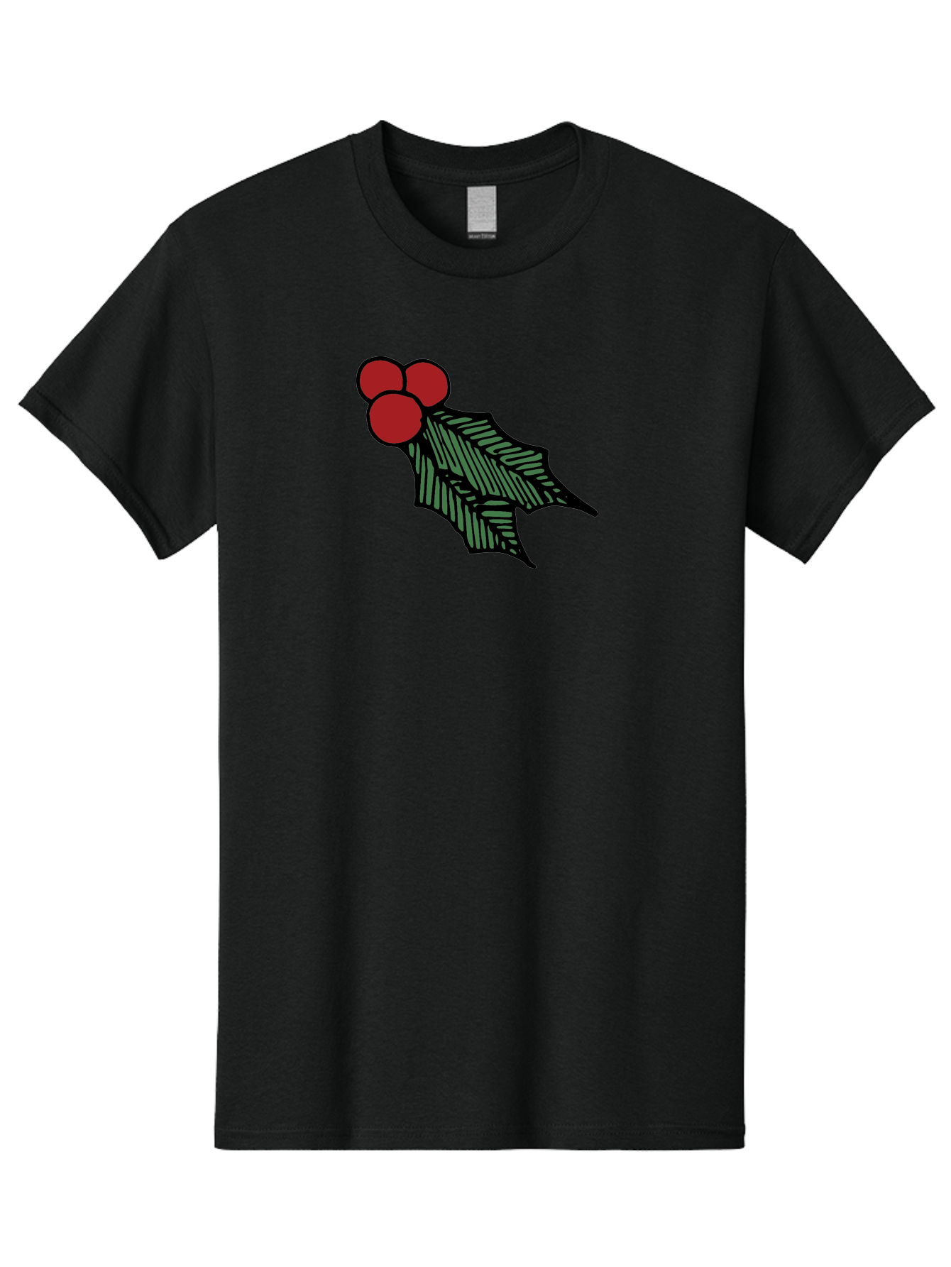 Holly-Leaf-With-Berries Men'S Graphic Tee, 100% Cotton, Comfortable Casual Summer Wear, Machine Washable, Holiday Decor, Festive Illustration, Christmas Symbolism, Holly Leaves, Red Berries, Winter Decoration, Seasonal Graphics - Aaa933
