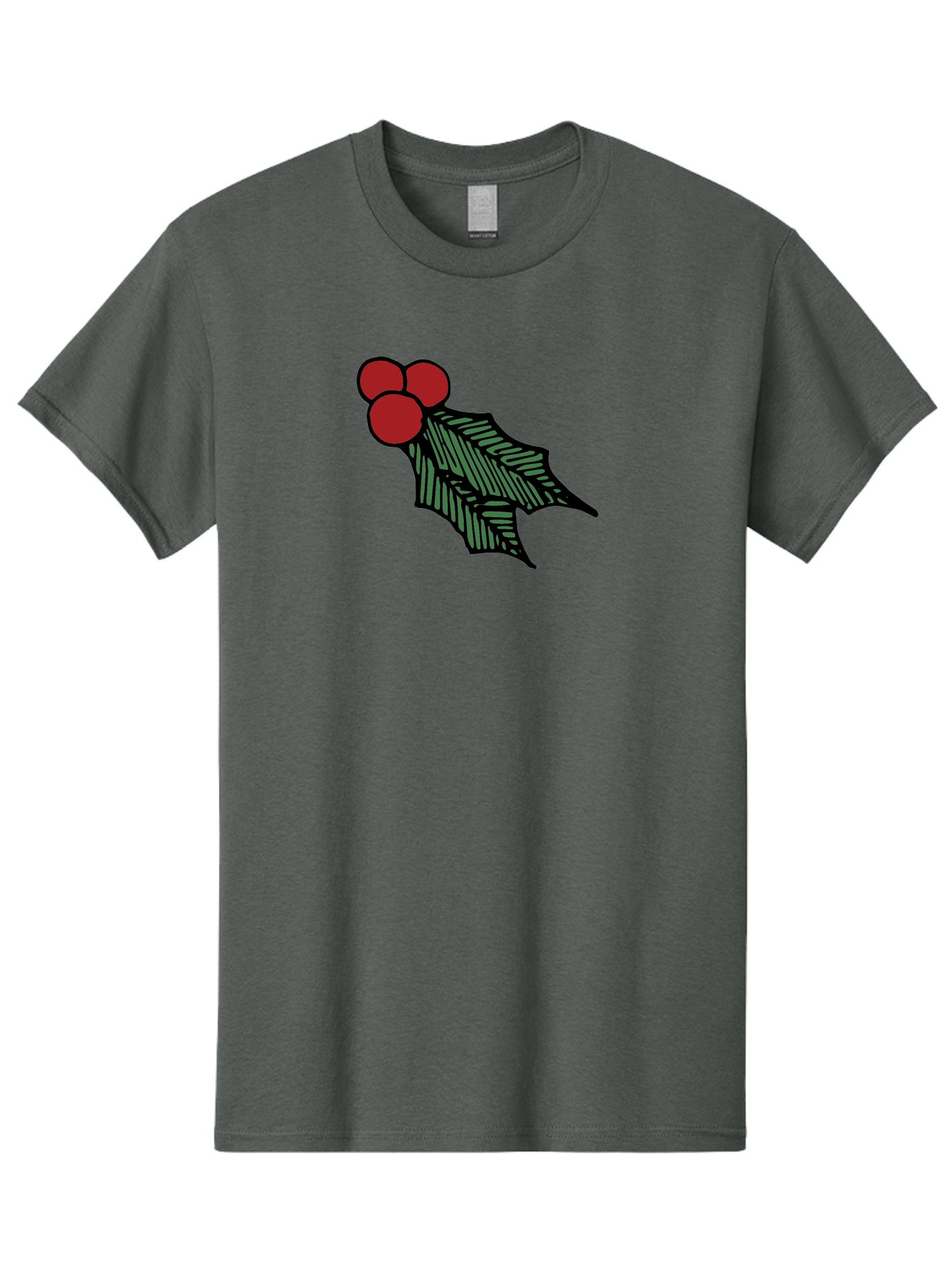 Holly-Leaf-With-Berries Men'S Graphic Tee, 100% Cotton, Comfortable Casual Summer Wear, Machine Washable, Holiday Decor, Festive Illustration, Christmas Symbolism, Holly Leaves, Red Berries, Winter Decoration, Seasonal Graphics - Aaa933