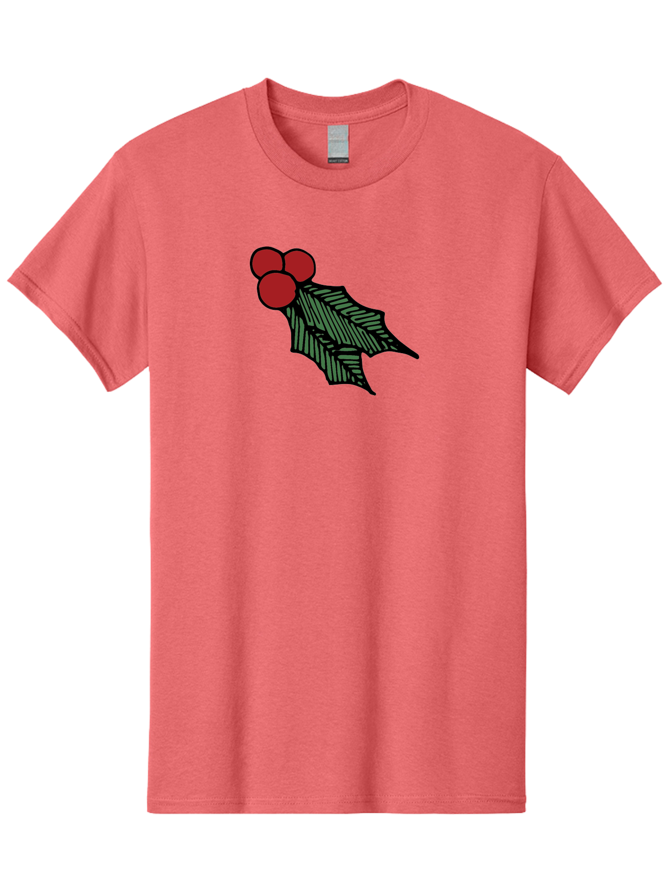 Holly-Leaf-With-Berries Men'S Graphic Tee, 100% Cotton, Comfortable Casual Summer Wear, Machine Washable, Holiday Decor, Festive Illustration, Christmas Symbolism, Holly Leaves, Red Berries, Winter Decoration, Seasonal Graphics - Aaa933