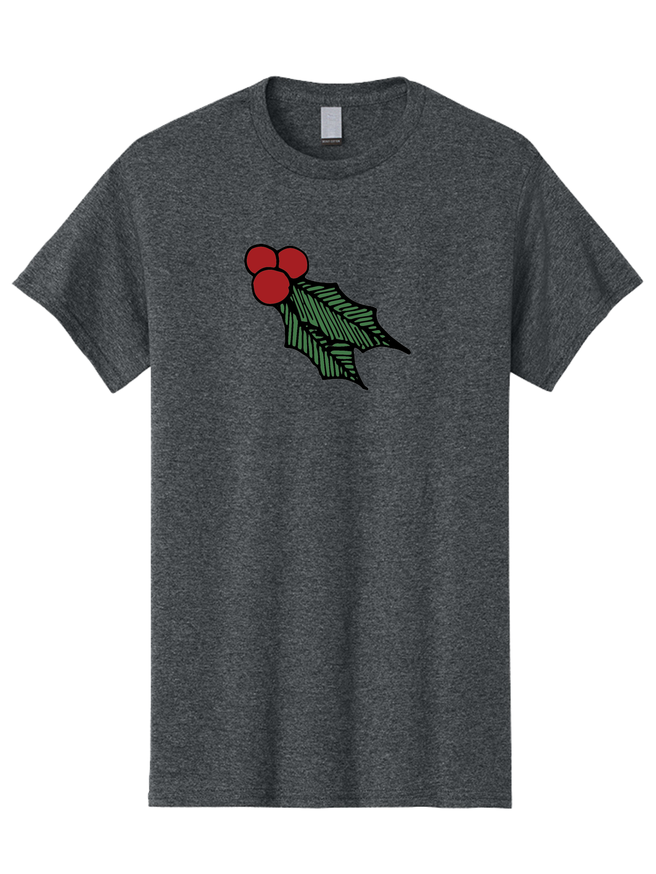 Holly-Leaf-With-Berries Men'S Graphic Tee, 100% Cotton, Comfortable Casual Summer Wear, Machine Washable, Holiday Decor, Festive Illustration, Christmas Symbolism, Holly Leaves, Red Berries, Winter Decoration, Seasonal Graphics - Aaa933