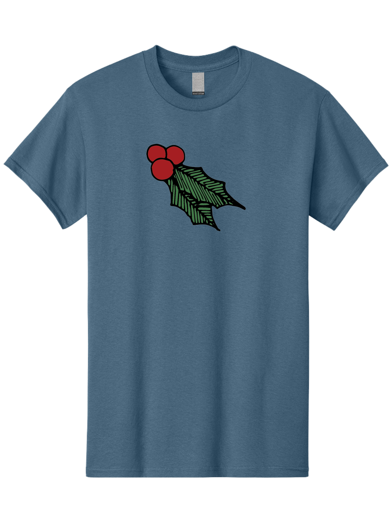 Holly-Leaf-With-Berries Men'S Graphic Tee, 100% Cotton, Comfortable Casual Summer Wear, Machine Washable, Holiday Decor, Festive Illustration, Christmas Symbolism, Holly Leaves, Red Berries, Winter Decoration, Seasonal Graphics - Aaa933
