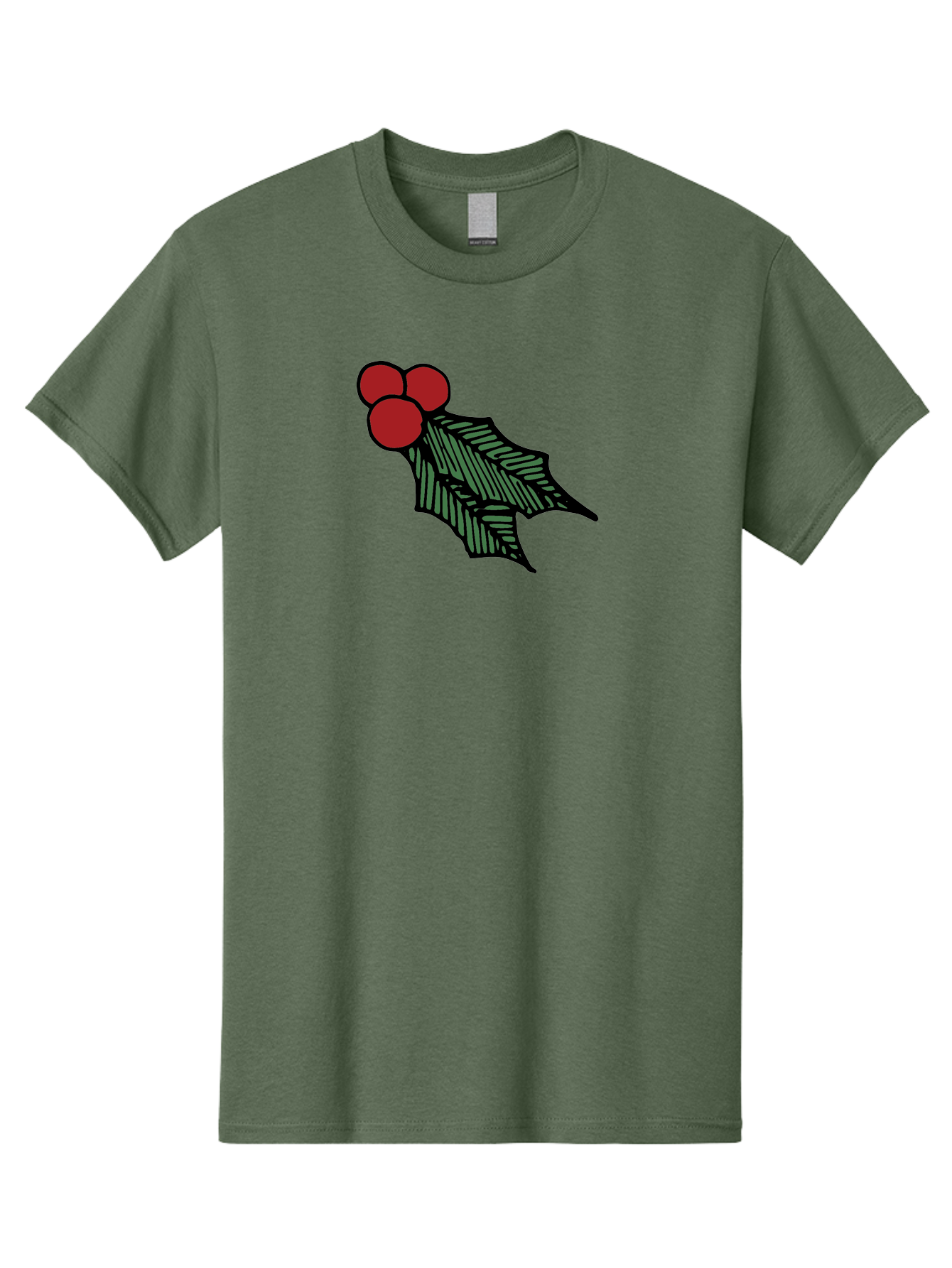Holly-Leaf-With-Berries Men'S Graphic Tee, 100% Cotton, Comfortable Casual Summer Wear, Machine Washable, Holiday Decor, Festive Illustration, Christmas Symbolism, Holly Leaves, Red Berries, Winter Decoration, Seasonal Graphics - Aaa933