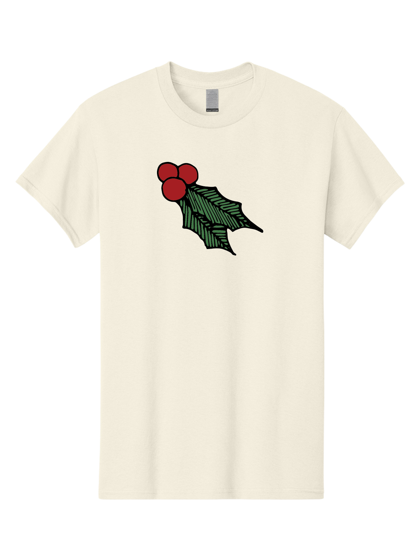 Holly-Leaf-With-Berries Men'S Graphic Tee, 100% Cotton, Comfortable Casual Summer Wear, Machine Washable, Holiday Decor, Festive Illustration, Christmas Symbolism, Holly Leaves, Red Berries, Winter Decoration, Seasonal Graphics - Aaa933