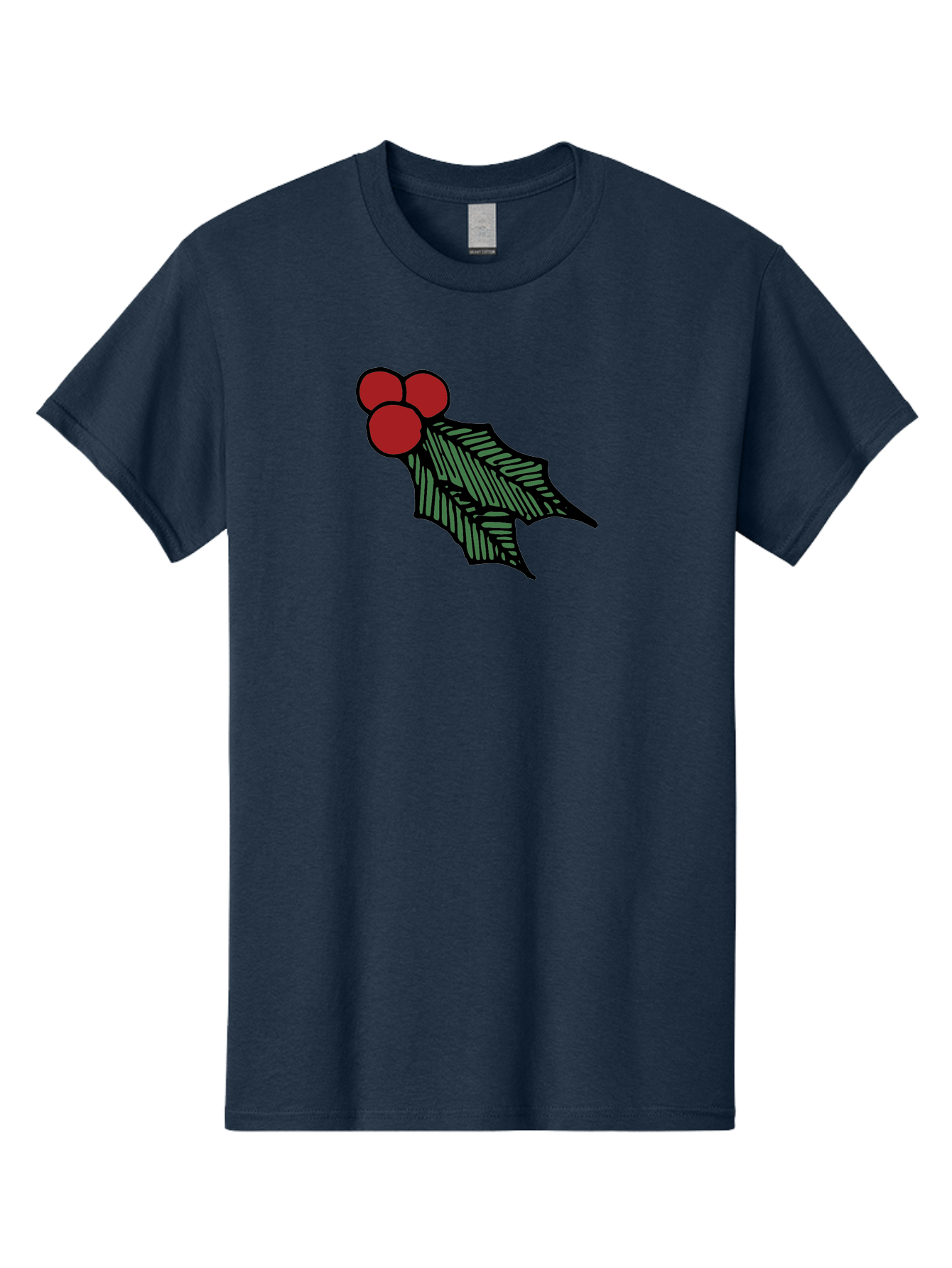 Holly-Leaf-With-Berries Men'S Graphic Tee, 100% Cotton, Comfortable Casual Summer Wear, Machine Washable, Holiday Decor, Festive Illustration, Christmas Symbolism, Holly Leaves, Red Berries, Winter Decoration, Seasonal Graphics - Aaa933