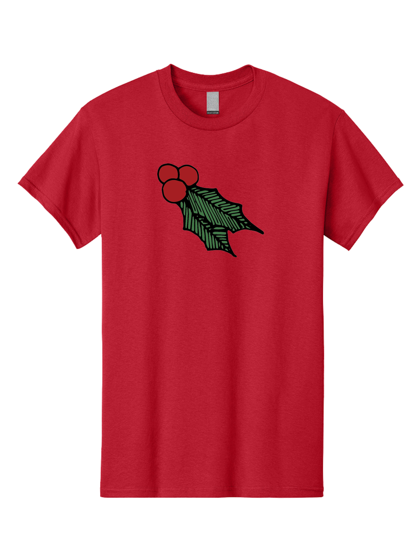 Holly-Leaf-With-Berries Men'S Graphic Tee, 100% Cotton, Comfortable Casual Summer Wear, Machine Washable, Holiday Decor, Festive Illustration, Christmas Symbolism, Holly Leaves, Red Berries, Winter Decoration, Seasonal Graphics - Aaa933