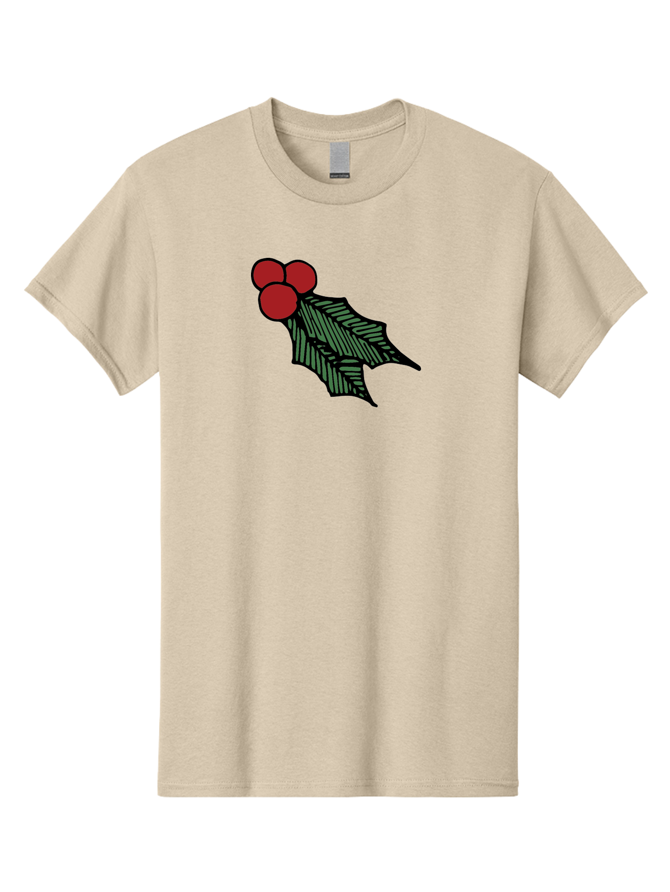 Holly-Leaf-With-Berries Men'S Graphic Tee, 100% Cotton, Comfortable Casual Summer Wear, Machine Washable, Holiday Decor, Festive Illustration, Christmas Symbolism, Holly Leaves, Red Berries, Winter Decoration, Seasonal Graphics - Aaa933