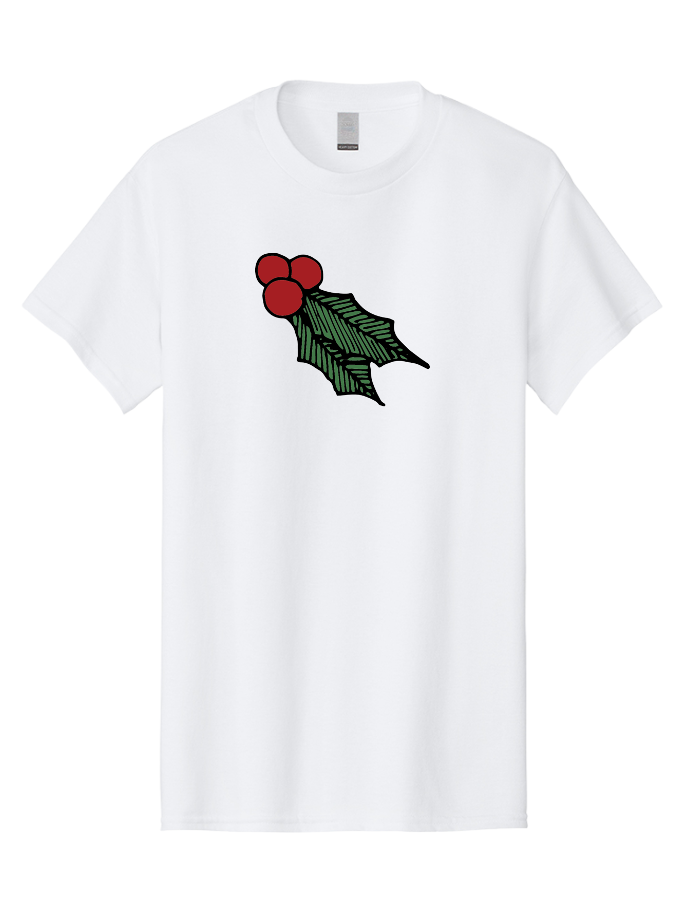 Holly-Leaf-With-Berries Men'S Graphic Tee, 100% Cotton, Comfortable Casual Summer Wear, Machine Washable, Holiday Decor, Festive Illustration, Christmas Symbolism, Holly Leaves, Red Berries, Winter Decoration, Seasonal Graphics - Aaa933