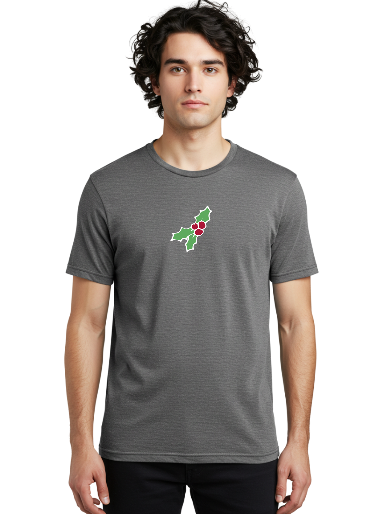 Holly-Leaves-And-Berries Men'S Graphic Tee, 100% Cotton, Comfortable Casual Summer Wear, Machine Washable, Holly Leaves, Red Berries, Festive Greenery, Christmas Decoration, Winter Symbol, Holiday Icon, Seasonal Motif, Festive Holiday Decor - Aaa935