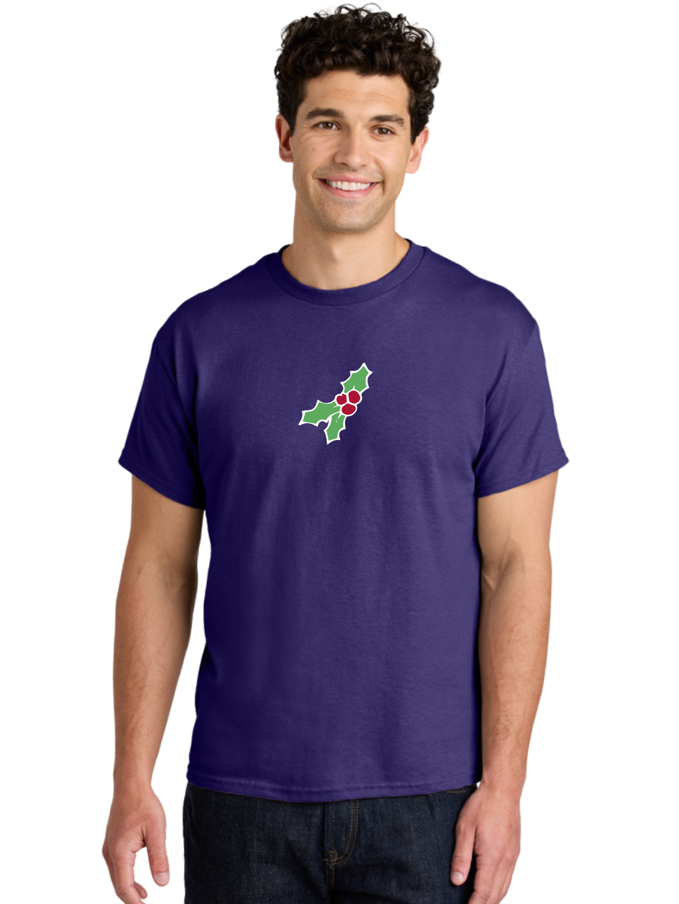 Holly-Leaves-And-Berries Men'S Graphic Tee, 100% Cotton, Comfortable Casual Summer Wear, Machine Washable, Holly Leaves, Red Berries, Festive Greenery, Christmas Decoration, Winter Symbol, Holiday Icon, Seasonal Motif, Festive Holiday Decor - Aaa935