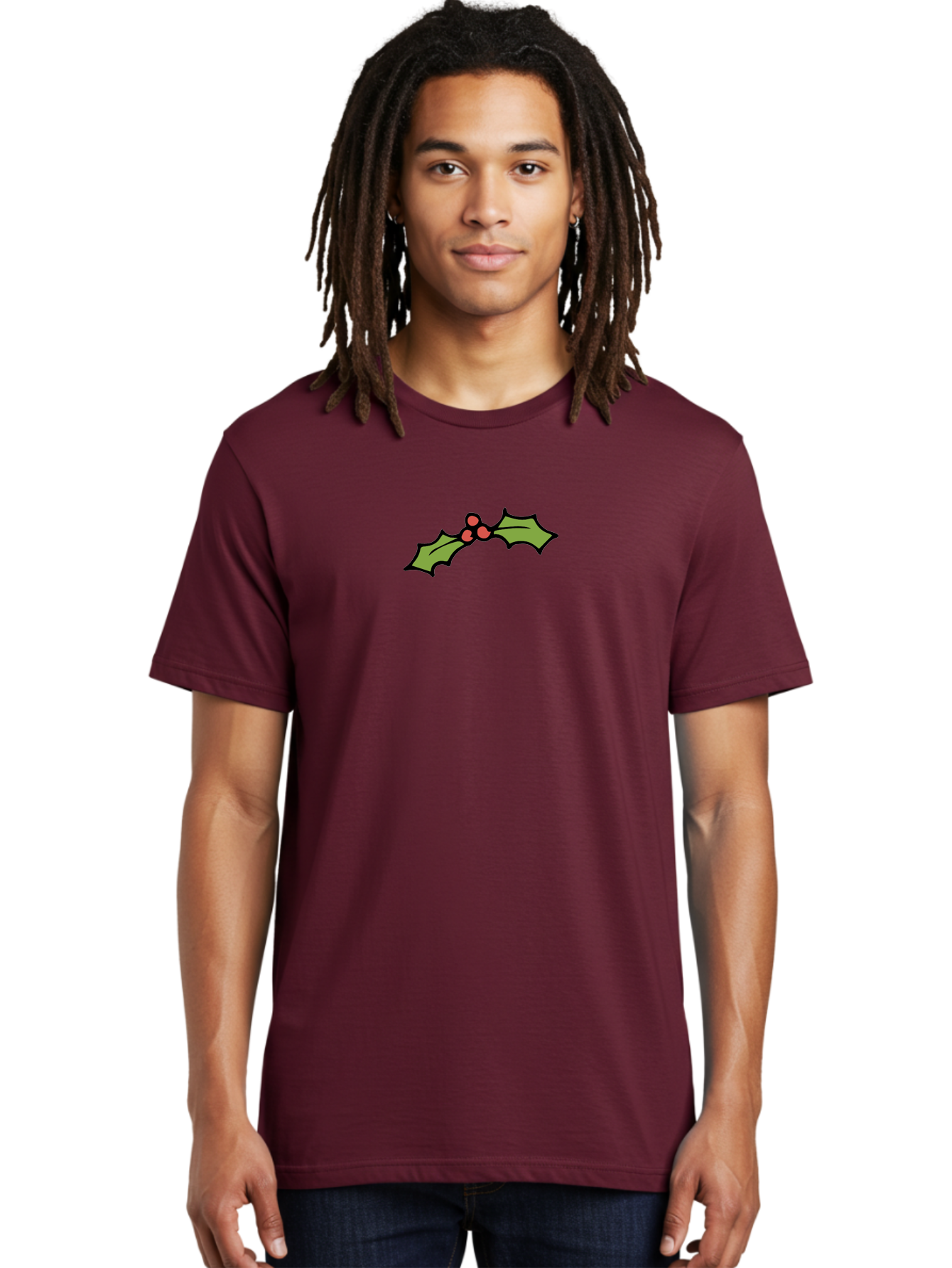 Holly Men'S Graphic Tee, 100% Cotton, Comfortable Casual Summer Wear, Machine Washable, Holiday Decor, Christmas Foliage, Festive Holly, Christmas Decoration, Red Berries, Green Leaves, Festive Atmosphere, Winter Wonderland - Aaa938