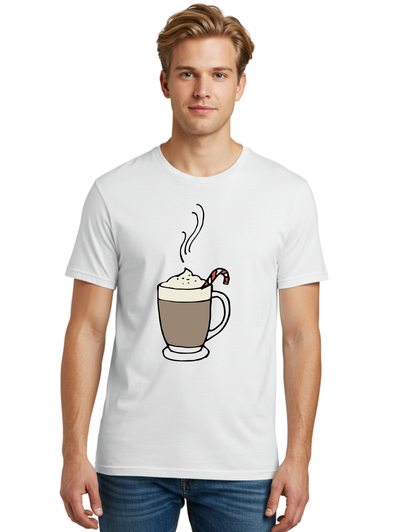 Hot-Chocolate-1 Men'S Graphic Tee, 100% Cotton, Comfortable Casual Summer Wear, Machine Washable, Hot Chocolate, Whipped Cream, Candy Cane, Holiday Drink, Sweet Treat, Festive Beverage, Marshmallow Topping, Chocolatey Goodness, - Aaa939