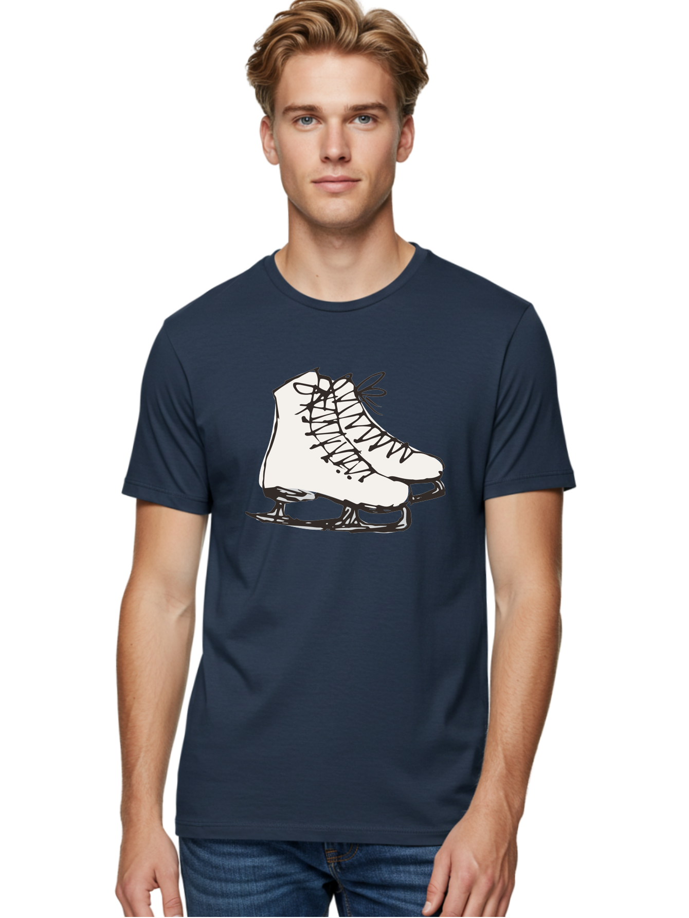 Ice-Skates-1 Men'S Graphic Tee, 100% Cotton, Comfortable Casual Summer Wear, Machine Washable, Ice Skates, Winter Sports, Figure Skating, Ice Skating, Laced Boots, Winter Fun, Cold Weather Activities, Frozen Rink - Aaa944
