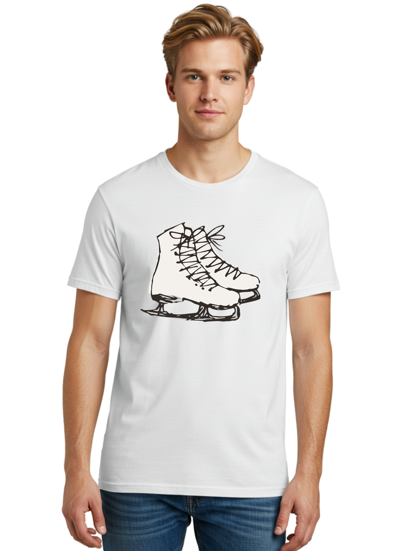 Ice-Skates-1 Men'S Graphic Tee, 100% Cotton, Comfortable Casual Summer Wear, Machine Washable, Ice Skates, Winter Sports, Figure Skating, Ice Skating, Laced Boots, Winter Fun, Cold Weather Activities, Frozen Rink - Aaa944