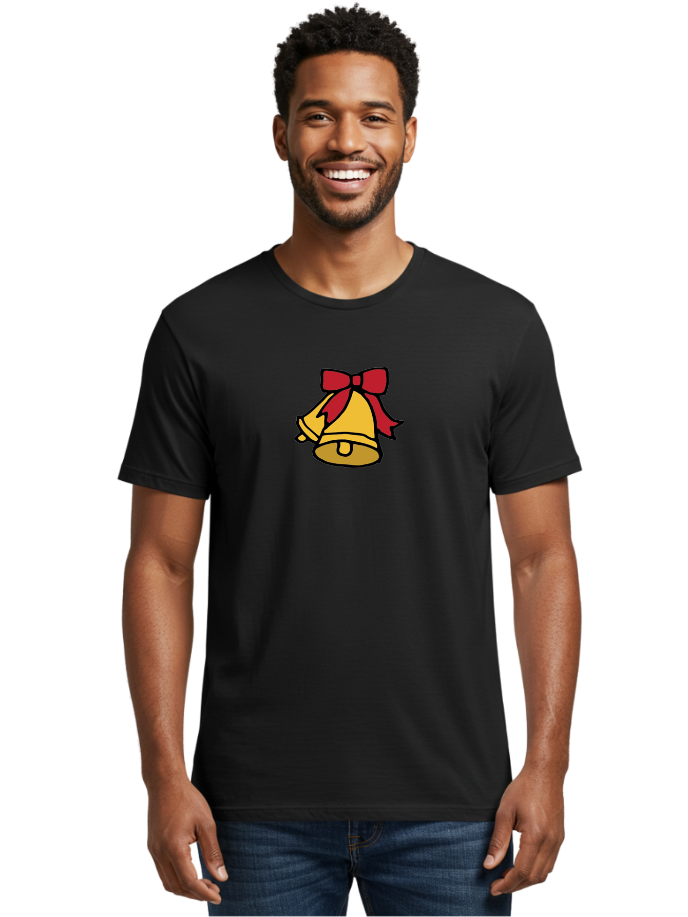 Jingle-Bells-1 Men'S Graphic Tee, 100% Cotton, Comfortable Casual Summer Wear, Machine Washable, Christmas Bells, Festive Decorations, Holiday Cheer, Joyful Sounds, Celebratory Atmosphere, Red Ribbon, Golden Bells, Christmas Celebration - Aaa949