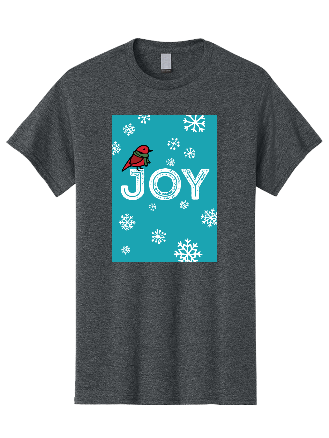 Joy Men'S Graphic Tee, 100% Cotton, Comfortable Casual Summer Wear, Machine Washable, Holiday Cheer, Red Bird, Scarf, Snowflakes, Winter Wonderland, Festive Design, Joyful Atmosphere, Christmas Vibe, Seasonal Greetings - Aaa955