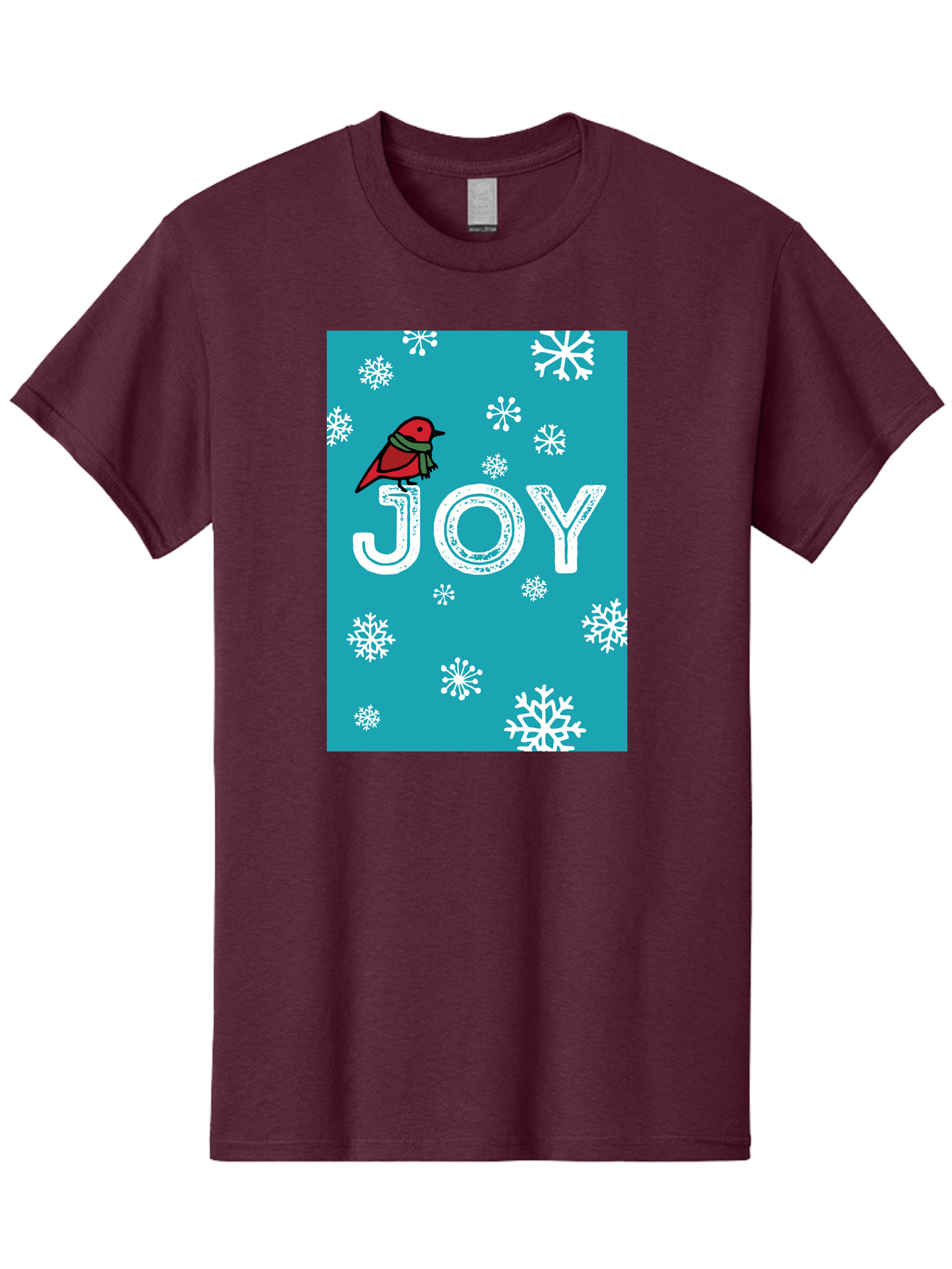 Joy Men'S Graphic Tee, 100% Cotton, Comfortable Casual Summer Wear, Machine Washable, Holiday Cheer, Red Bird, Scarf, Snowflakes, Winter Wonderland, Festive Design, Joyful Atmosphere, Christmas Vibe, Seasonal Greetings - Aaa955