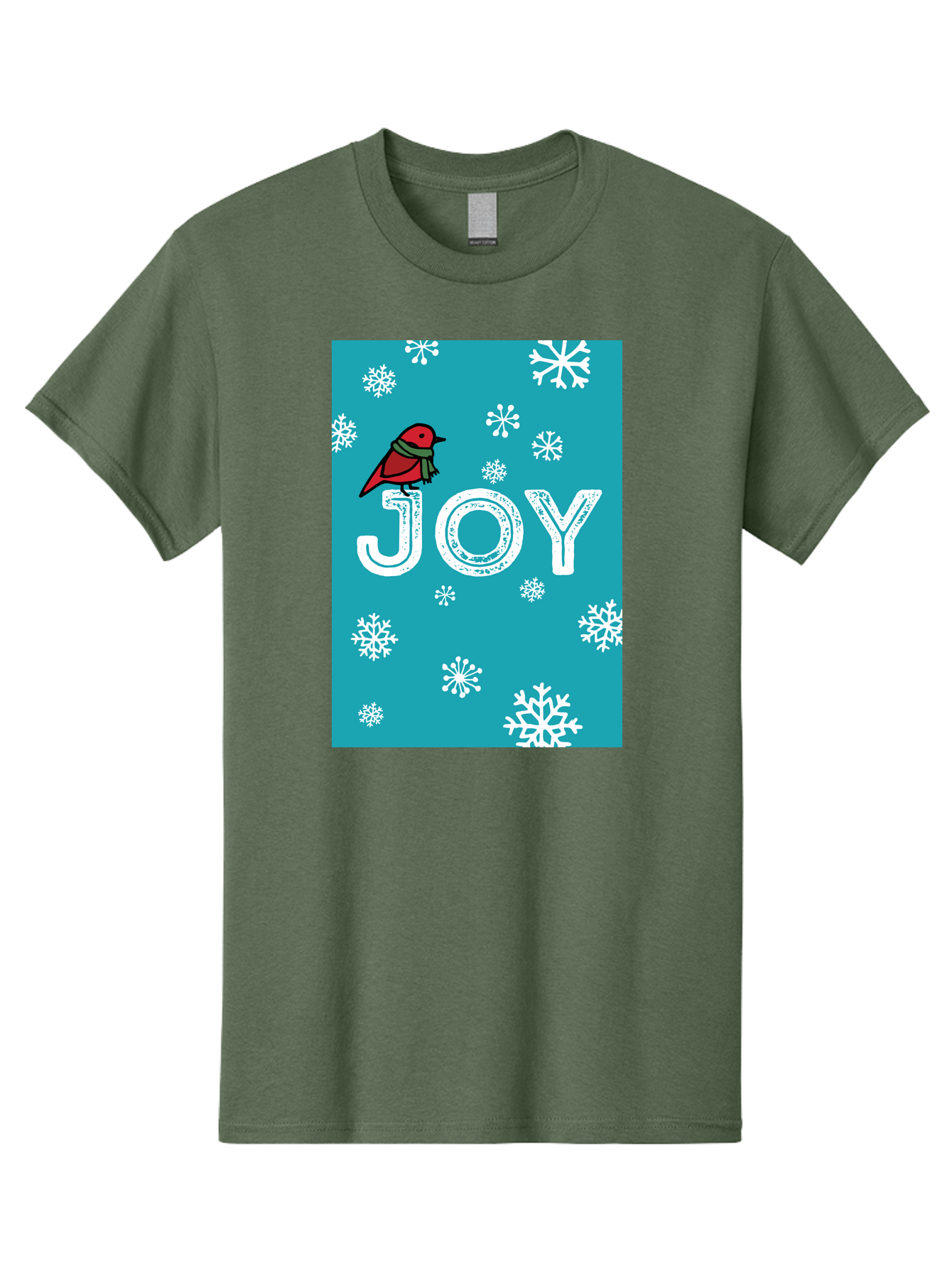 Joy Men'S Graphic Tee, 100% Cotton, Comfortable Casual Summer Wear, Machine Washable, Holiday Cheer, Red Bird, Scarf, Snowflakes, Winter Wonderland, Festive Design, Joyful Atmosphere, Christmas Vibe, Seasonal Greetings - Aaa955