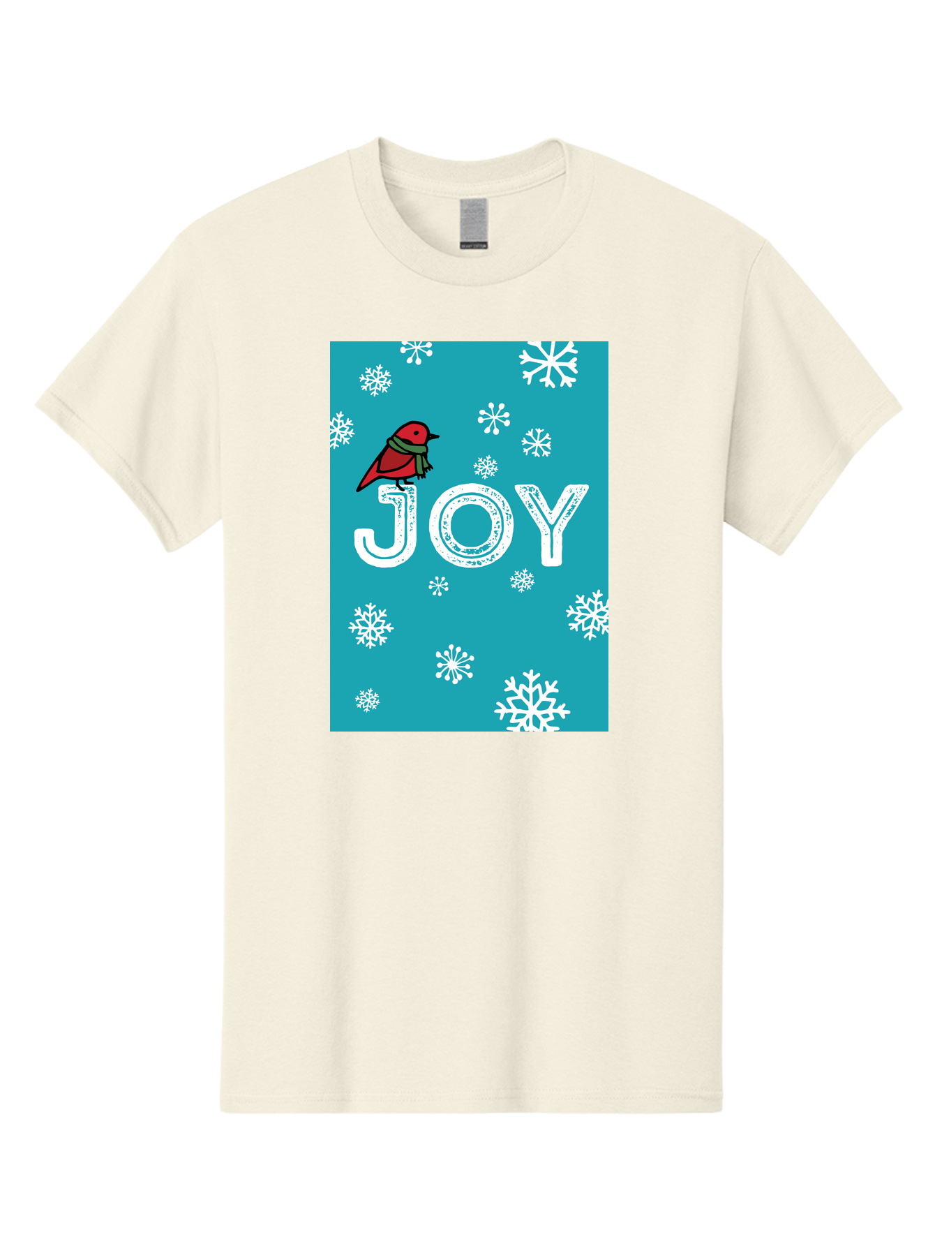 Joy Men'S Graphic Tee, 100% Cotton, Comfortable Casual Summer Wear, Machine Washable, Holiday Cheer, Red Bird, Scarf, Snowflakes, Winter Wonderland, Festive Design, Joyful Atmosphere, Christmas Vibe, Seasonal Greetings - Aaa955