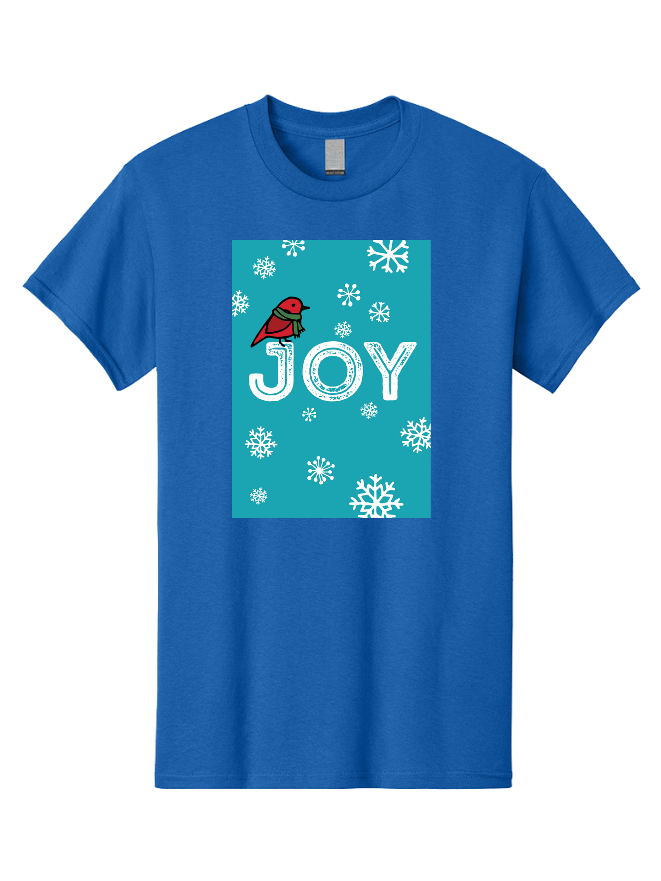 Joy Men'S Graphic Tee, 100% Cotton, Comfortable Casual Summer Wear, Machine Washable, Holiday Cheer, Red Bird, Scarf, Snowflakes, Winter Wonderland, Festive Design, Joyful Atmosphere, Christmas Vibe, Seasonal Greetings - Aaa955