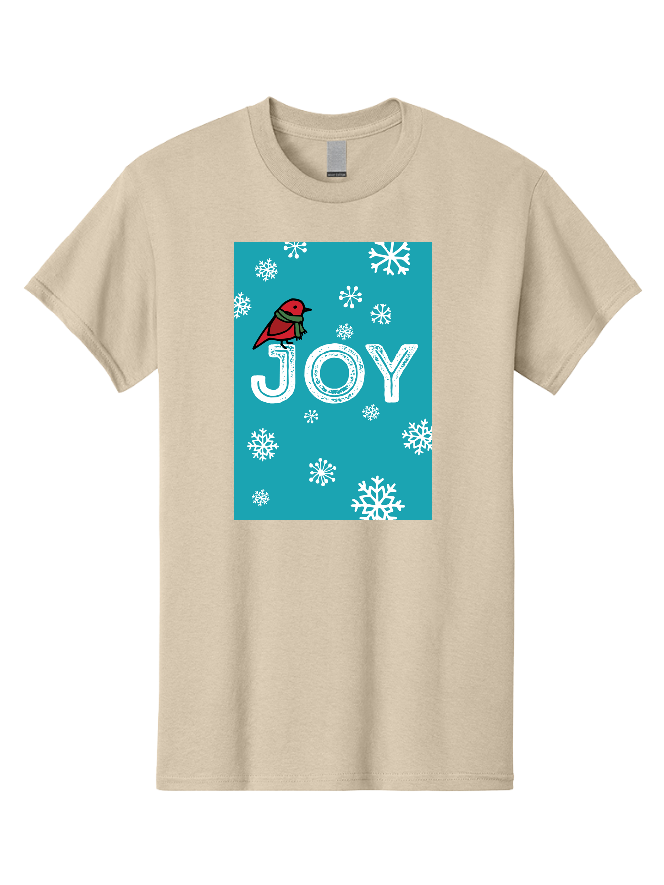 Joy Men'S Graphic Tee, 100% Cotton, Comfortable Casual Summer Wear, Machine Washable, Holiday Cheer, Red Bird, Scarf, Snowflakes, Winter Wonderland, Festive Design, Joyful Atmosphere, Christmas Vibe, Seasonal Greetings - Aaa955