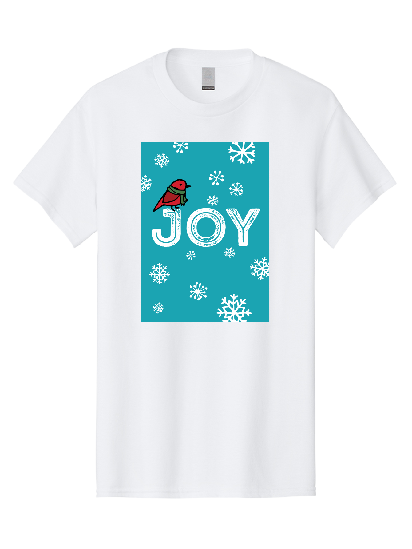 Joy Men'S Graphic Tee, 100% Cotton, Comfortable Casual Summer Wear, Machine Washable, Holiday Cheer, Red Bird, Scarf, Snowflakes, Winter Wonderland, Festive Design, Joyful Atmosphere, Christmas Vibe, Seasonal Greetings - Aaa955