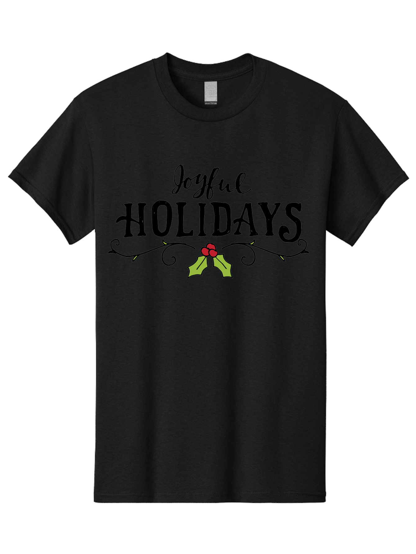 Joyful-Holidays-1 Men'S Graphic Tee, 100% Cotton, Comfortable Casual Summer Wear, Machine Washable, Holiday Wishes, Festive Greeting, Joyful Holidays, Holly Decoration, Red Berries, Vintage Style, Winter Season, Holiday Cheer - Aaa956