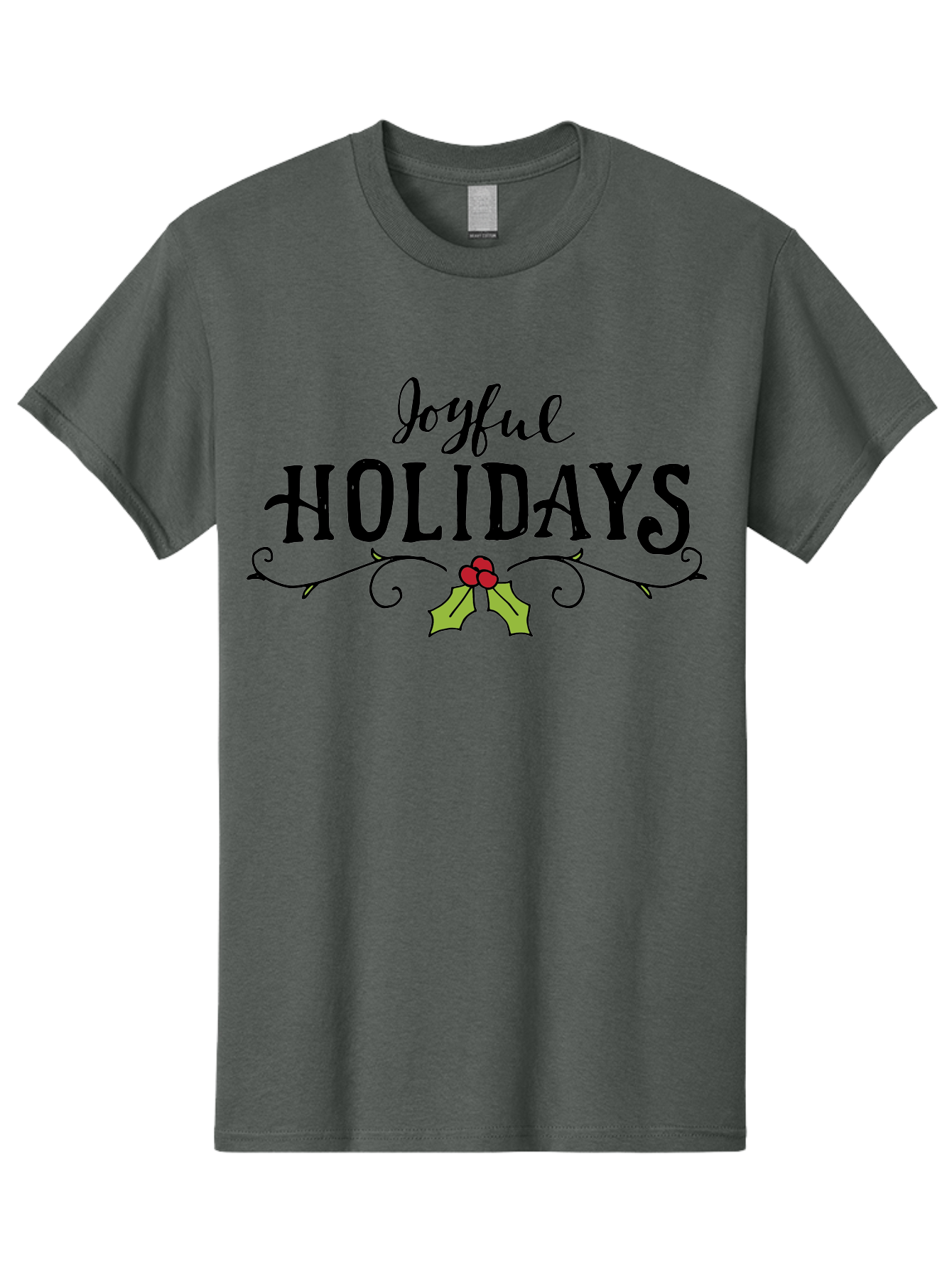 Joyful-Holidays-1 Men'S Graphic Tee, 100% Cotton, Comfortable Casual Summer Wear, Machine Washable, Holiday Wishes, Festive Greeting, Joyful Holidays, Holly Decoration, Red Berries, Vintage Style, Winter Season, Holiday Cheer - Aaa956