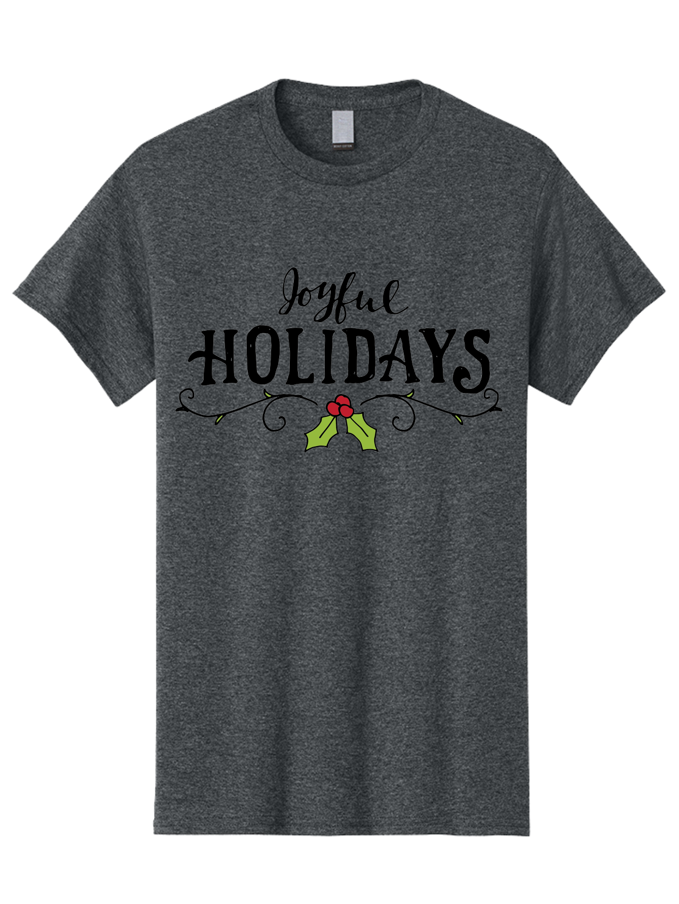 Joyful-Holidays-1 Men'S Graphic Tee, 100% Cotton, Comfortable Casual Summer Wear, Machine Washable, Holiday Wishes, Festive Greeting, Joyful Holidays, Holly Decoration, Red Berries, Vintage Style, Winter Season, Holiday Cheer - Aaa956