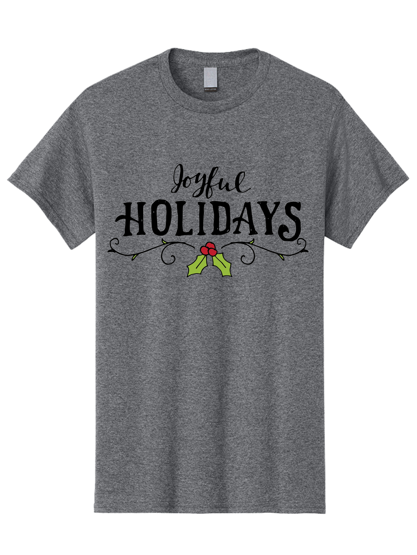 Joyful-Holidays-1 Men'S Graphic Tee, 100% Cotton, Comfortable Casual Summer Wear, Machine Washable, Holiday Wishes, Festive Greeting, Joyful Holidays, Holly Decoration, Red Berries, Vintage Style, Winter Season, Holiday Cheer - Aaa956