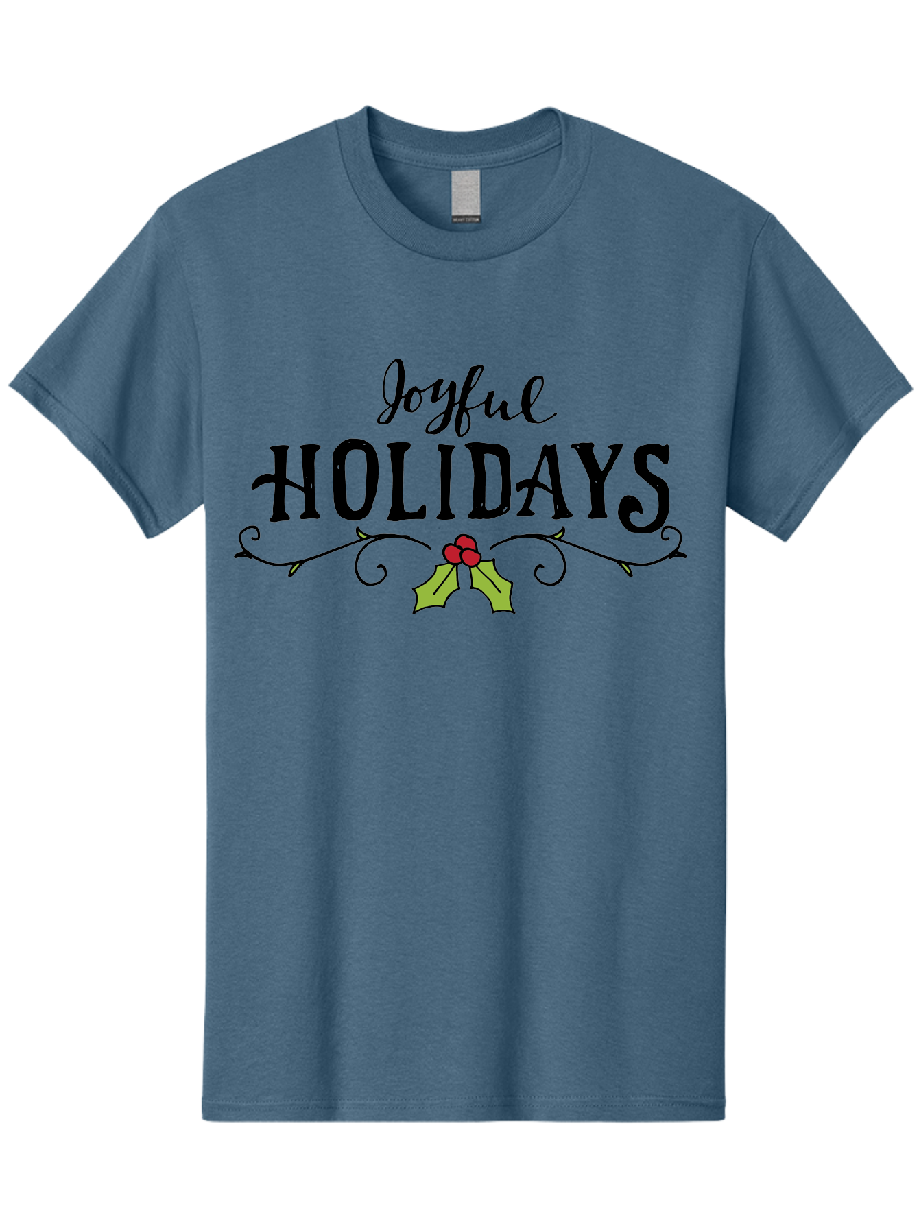 Joyful-Holidays-1 Men'S Graphic Tee, 100% Cotton, Comfortable Casual Summer Wear, Machine Washable, Holiday Wishes, Festive Greeting, Joyful Holidays, Holly Decoration, Red Berries, Vintage Style, Winter Season, Holiday Cheer - Aaa956