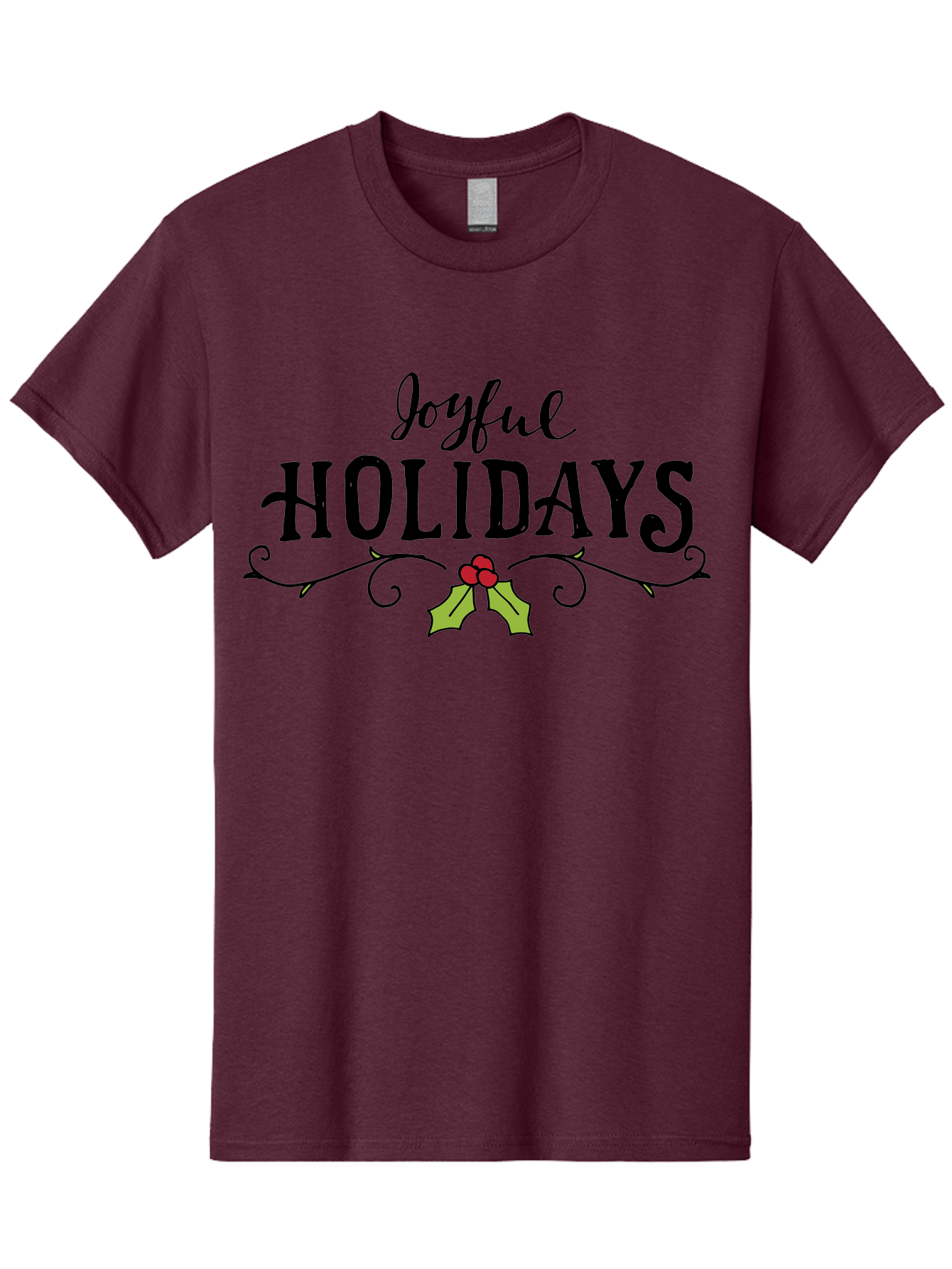 Joyful-Holidays-1 Men'S Graphic Tee, 100% Cotton, Comfortable Casual Summer Wear, Machine Washable, Holiday Wishes, Festive Greeting, Joyful Holidays, Holly Decoration, Red Berries, Vintage Style, Winter Season, Holiday Cheer - Aaa956