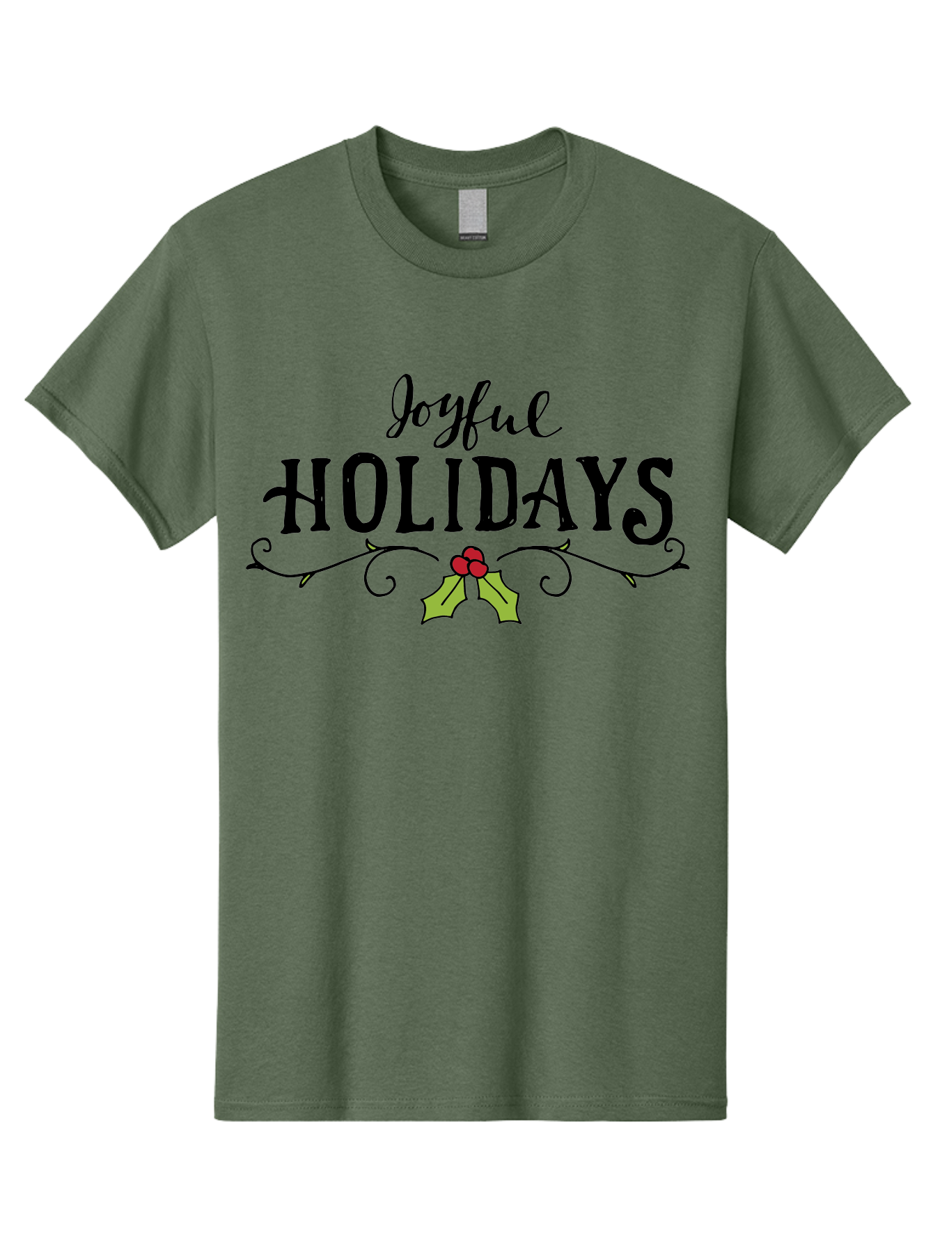 Joyful-Holidays-1 Men'S Graphic Tee, 100% Cotton, Comfortable Casual Summer Wear, Machine Washable, Holiday Wishes, Festive Greeting, Joyful Holidays, Holly Decoration, Red Berries, Vintage Style, Winter Season, Holiday Cheer - Aaa956