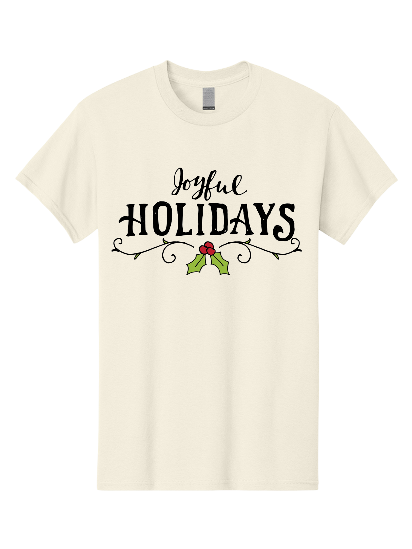 Joyful-Holidays-1 Men'S Graphic Tee, 100% Cotton, Comfortable Casual Summer Wear, Machine Washable, Holiday Wishes, Festive Greeting, Joyful Holidays, Holly Decoration, Red Berries, Vintage Style, Winter Season, Holiday Cheer - Aaa956
