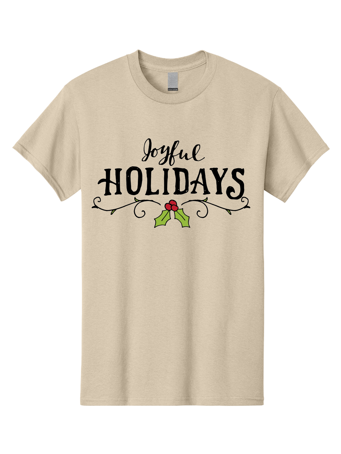 Joyful-Holidays-1 Men'S Graphic Tee, 100% Cotton, Comfortable Casual Summer Wear, Machine Washable, Holiday Wishes, Festive Greeting, Joyful Holidays, Holly Decoration, Red Berries, Vintage Style, Winter Season, Holiday Cheer - Aaa956