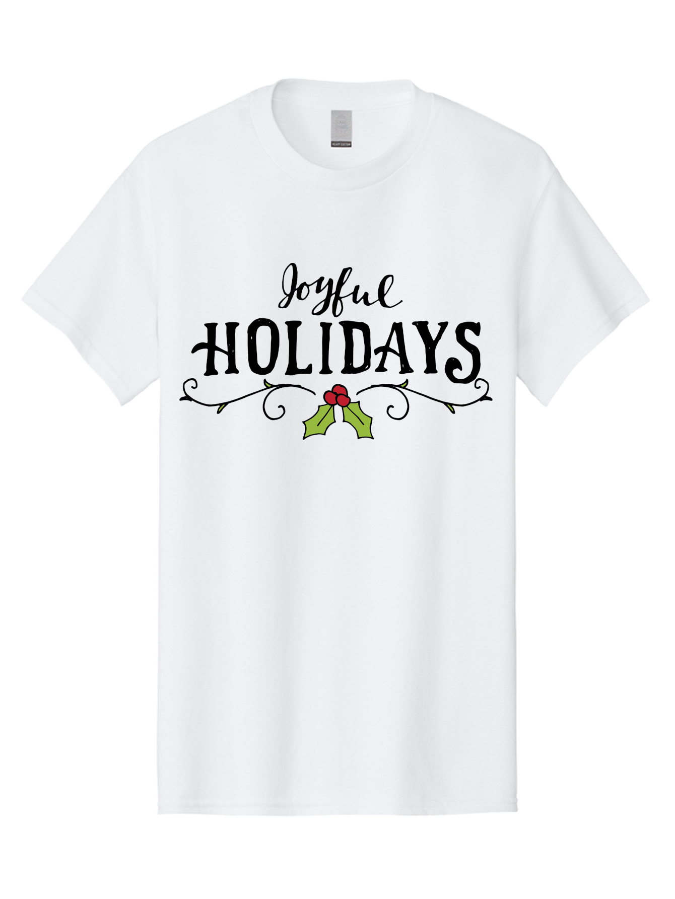 Joyful-Holidays-1 Men'S Graphic Tee, 100% Cotton, Comfortable Casual Summer Wear, Machine Washable, Holiday Wishes, Festive Greeting, Joyful Holidays, Holly Decoration, Red Berries, Vintage Style, Winter Season, Holiday Cheer - Aaa956
