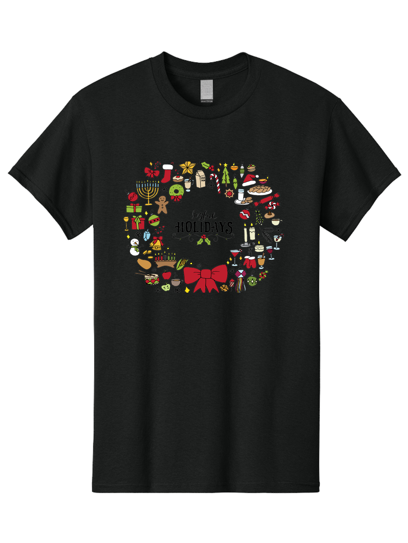 Joyful-Holidays Men'S Graphic Tee, 100% Cotton, Comfortable Casual Summer Wear, Machine Washable, Christmas Wreath, Holiday Decorations, Festive Icons, Joyful Holidays, Christmas Gifts, Holiday Treats, Menorah, Christmas Stocking, - Aaa957