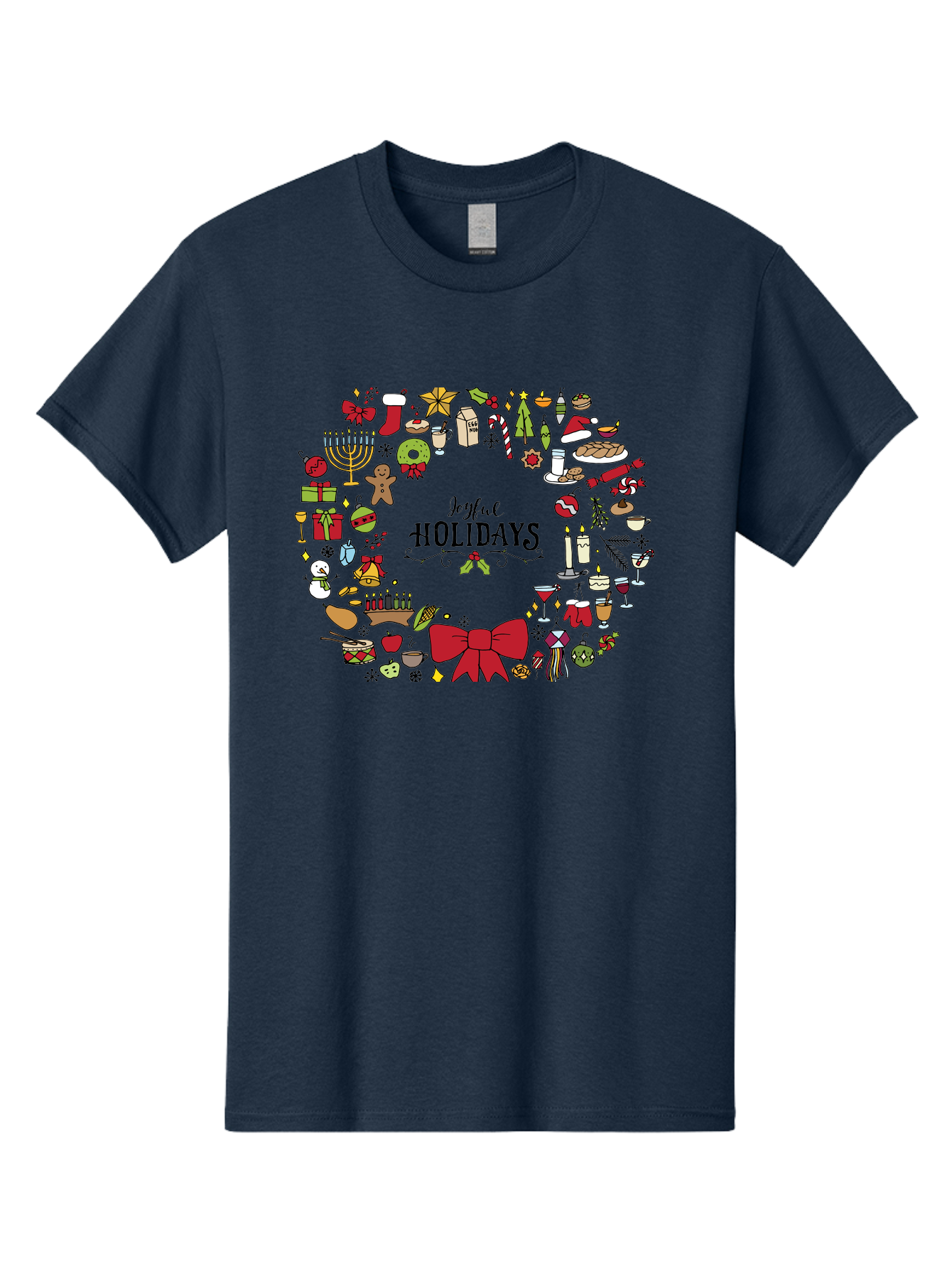 Joyful-Holidays Men'S Graphic Tee, 100% Cotton, Comfortable Casual Summer Wear, Machine Washable, Christmas Wreath, Holiday Decorations, Festive Icons, Joyful Holidays, Christmas Gifts, Holiday Treats, Menorah, Christmas Stocking, - Aaa957