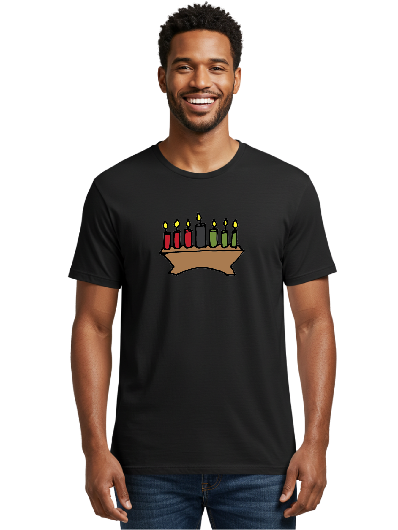 Kwanzaa-Kinara Men'S Graphic Tee, 100% Cotton, Comfortable Casual Summer Wear, Machine Washable, Kwanzaa Kinara With Seven Candles, Red, Black, Green Candles, Lit Flames, African Heritage, Cultural Celebration, Traditional Symbols, - Aaa958