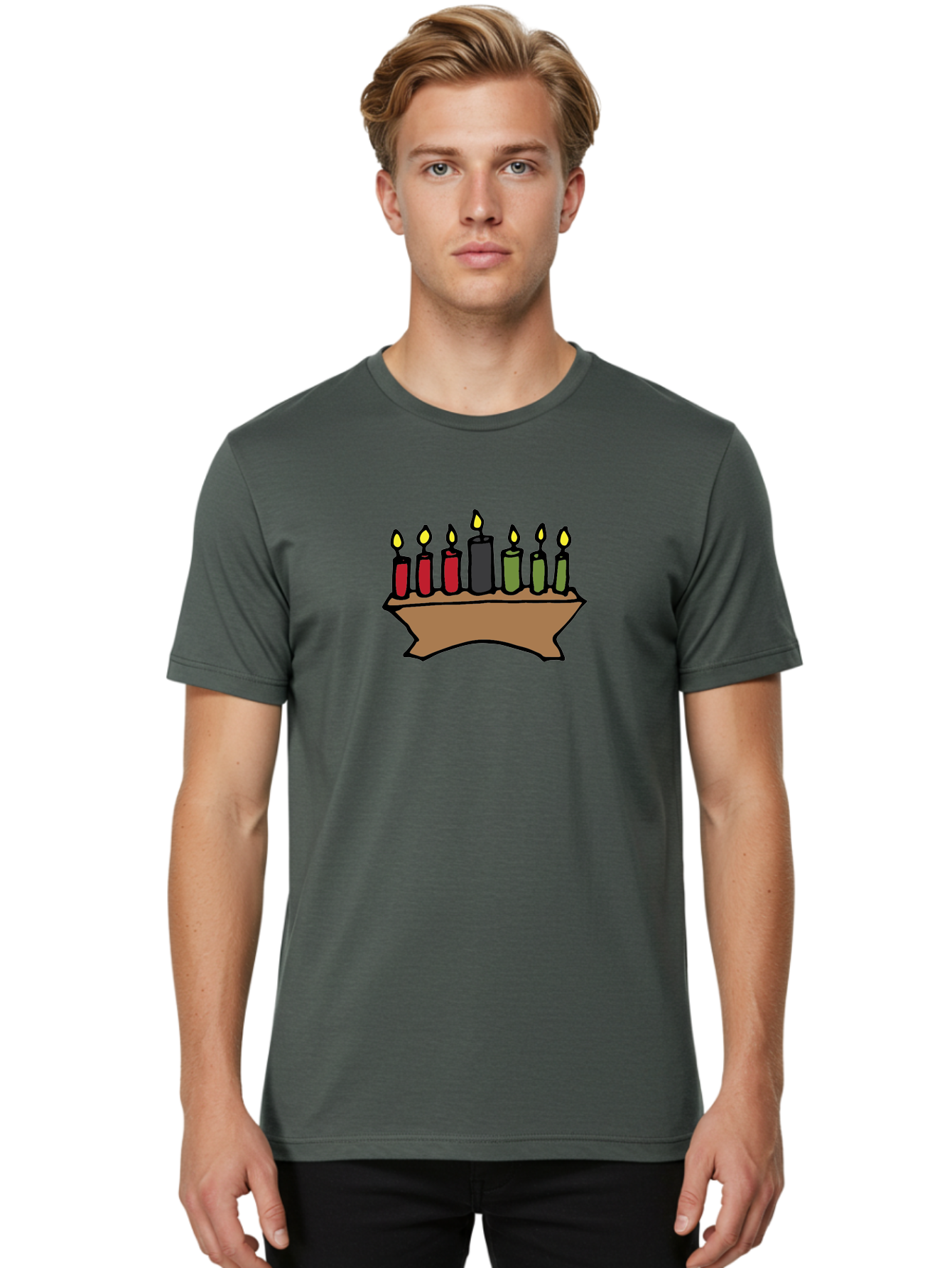 Kwanzaa-Kinara Men'S Graphic Tee, 100% Cotton, Comfortable Casual Summer Wear, Machine Washable, Kwanzaa Kinara With Seven Candles, Red, Black, Green Candles, Lit Flames, African Heritage, Cultural Celebration, Traditional Symbols, - Aaa958