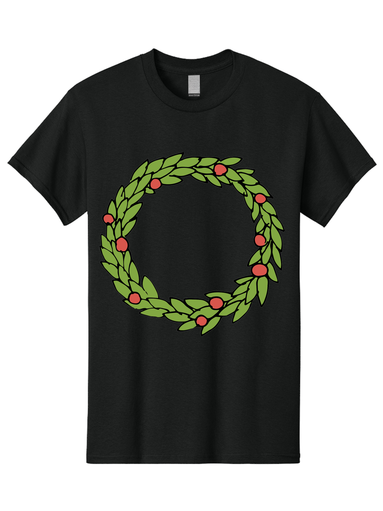 Laurel-Wreath Men'S Graphic Tee, 100% Cotton, Comfortable Casual Summer Wear, Machine Washable, Laurel Wreath, Green Leaves, Red Berries, Circular Design, Symbolic Motif, Traditional Emblem, Vintage Decoration, Classic Iconography, - Aaa960