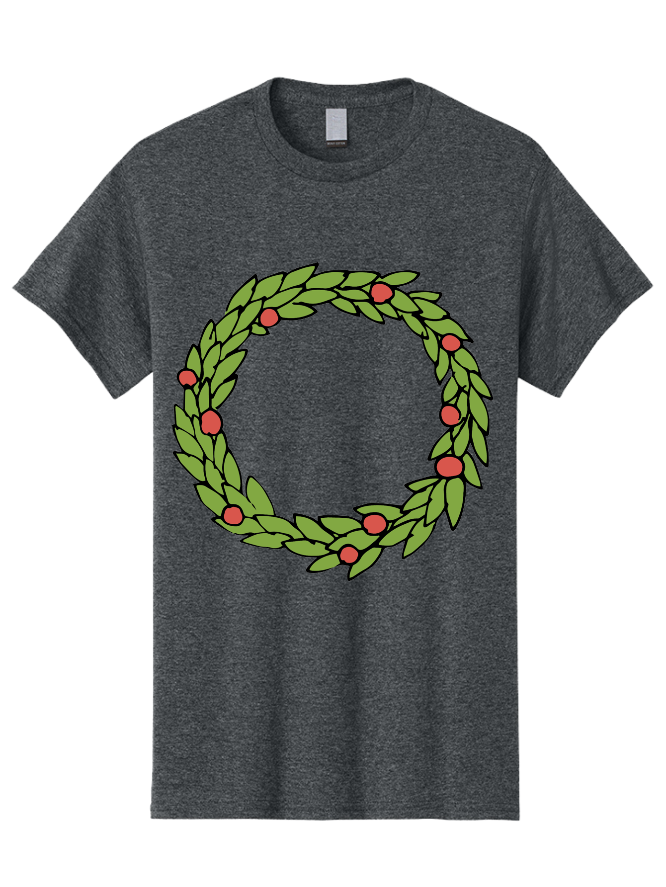 Laurel-Wreath Men'S Graphic Tee, 100% Cotton, Comfortable Casual Summer Wear, Machine Washable, Laurel Wreath, Green Leaves, Red Berries, Circular Design, Symbolic Motif, Traditional Emblem, Vintage Decoration, Classic Iconography, - Aaa960
