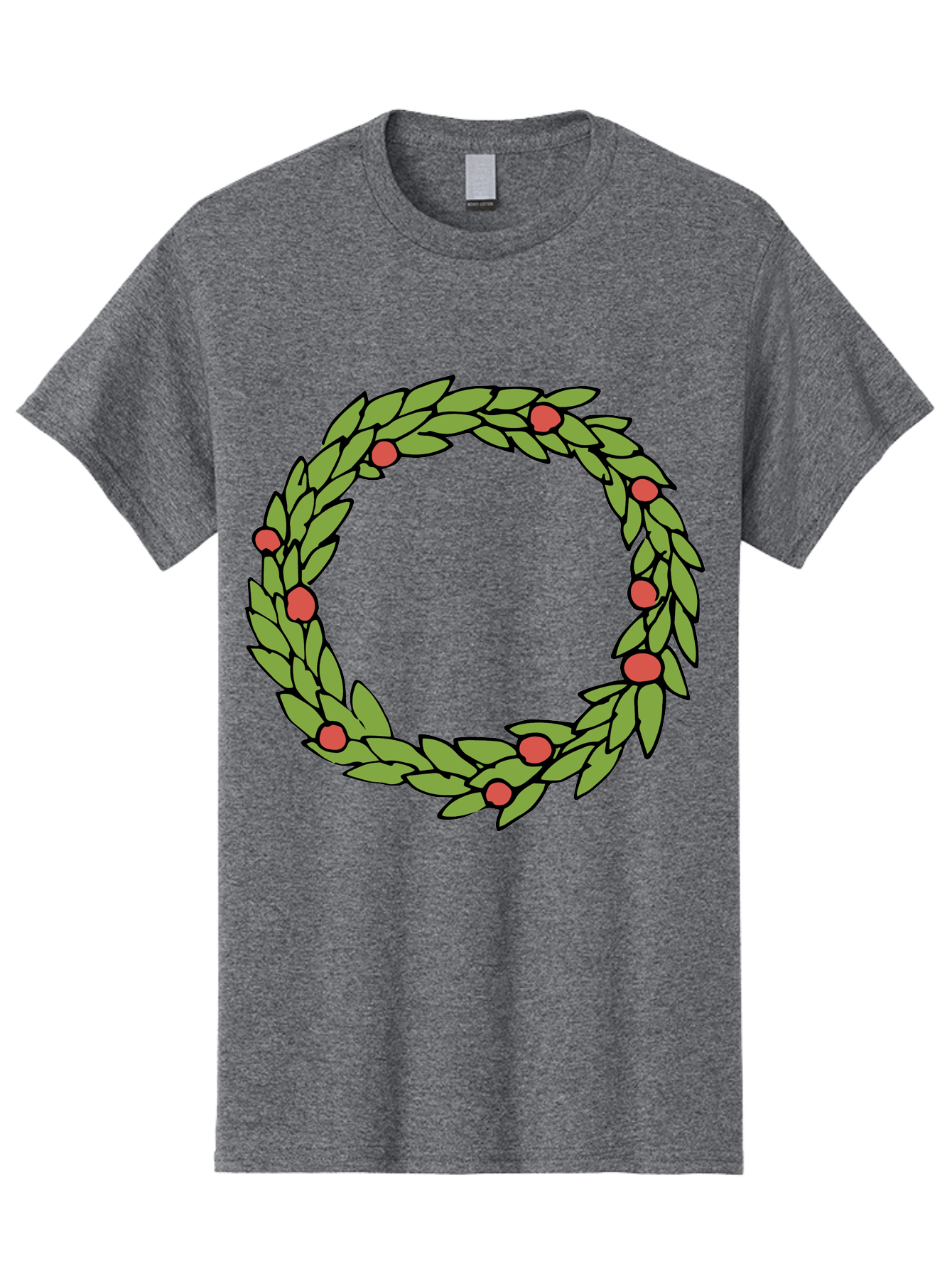 Laurel-Wreath Men'S Graphic Tee, 100% Cotton, Comfortable Casual Summer Wear, Machine Washable, Laurel Wreath, Green Leaves, Red Berries, Circular Design, Symbolic Motif, Traditional Emblem, Vintage Decoration, Classic Iconography, - Aaa960