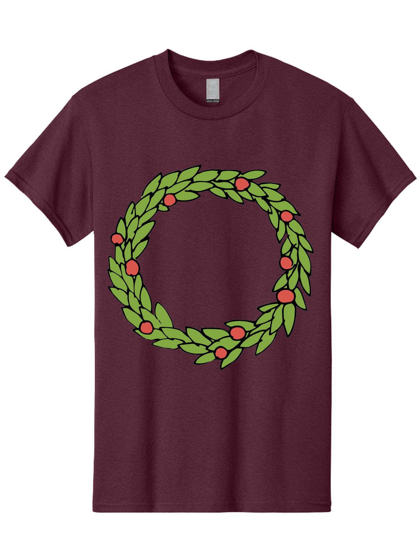 Laurel-Wreath Men'S Graphic Tee, 100% Cotton, Comfortable Casual Summer Wear, Machine Washable, Laurel Wreath, Green Leaves, Red Berries, Circular Design, Symbolic Motif, Traditional Emblem, Vintage Decoration, Classic Iconography, - Aaa960
