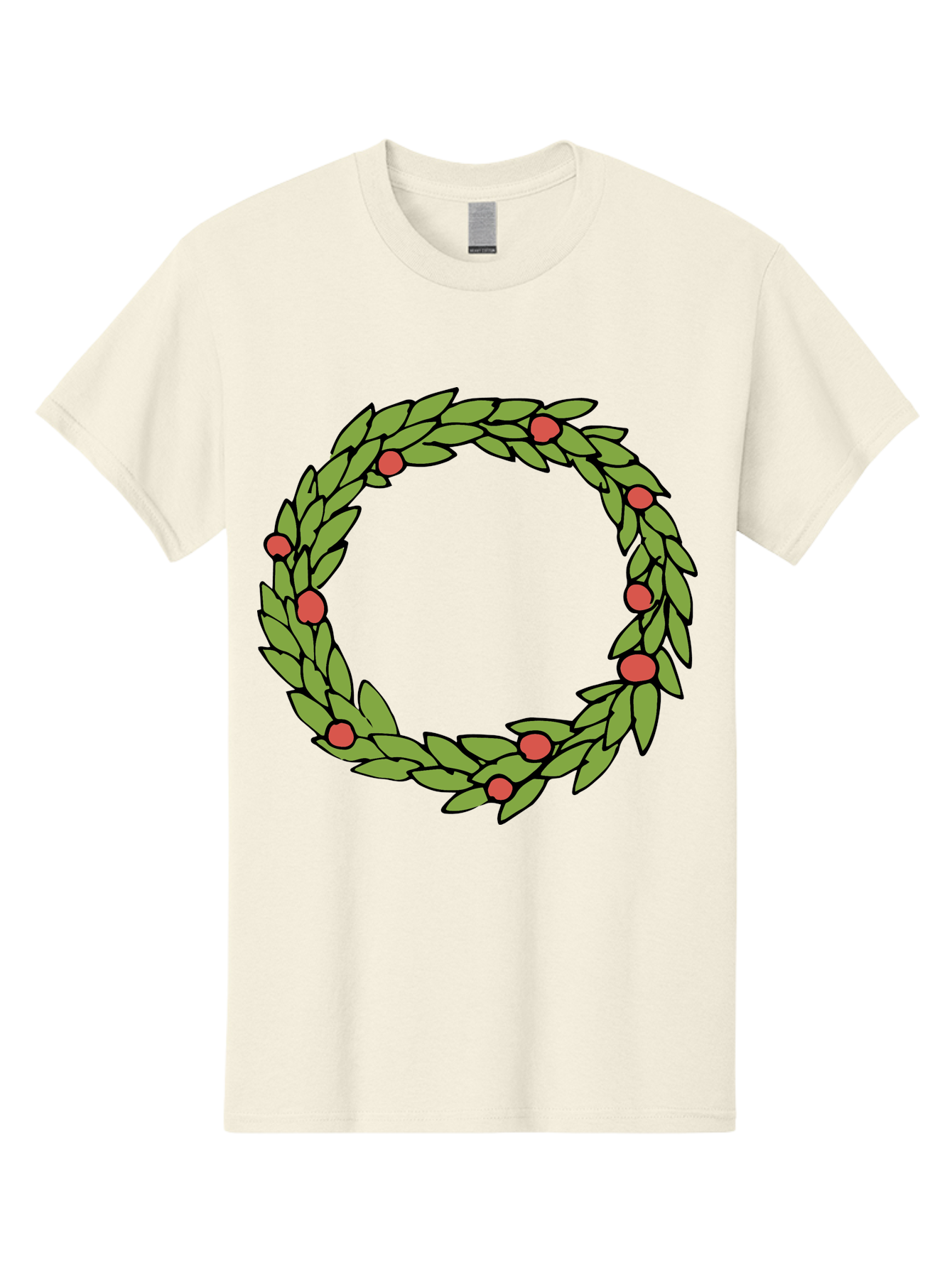 Laurel-Wreath Men'S Graphic Tee, 100% Cotton, Comfortable Casual Summer Wear, Machine Washable, Laurel Wreath, Green Leaves, Red Berries, Circular Design, Symbolic Motif, Traditional Emblem, Vintage Decoration, Classic Iconography, - Aaa960