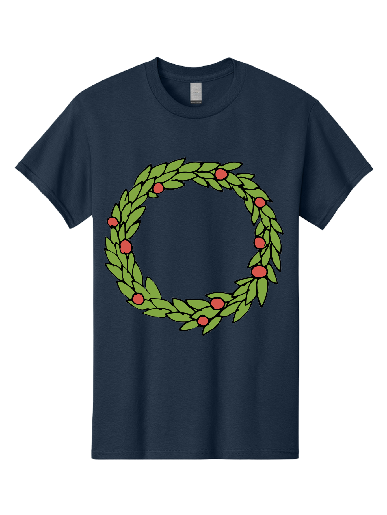Laurel-Wreath Men'S Graphic Tee, 100% Cotton, Comfortable Casual Summer Wear, Machine Washable, Laurel Wreath, Green Leaves, Red Berries, Circular Design, Symbolic Motif, Traditional Emblem, Vintage Decoration, Classic Iconography, - Aaa960