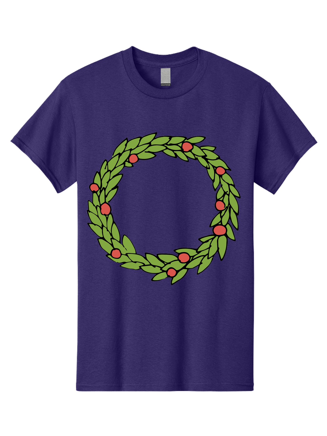 Laurel-Wreath Men'S Graphic Tee, 100% Cotton, Comfortable Casual Summer Wear, Machine Washable, Laurel Wreath, Green Leaves, Red Berries, Circular Design, Symbolic Motif, Traditional Emblem, Vintage Decoration, Classic Iconography, - Aaa960